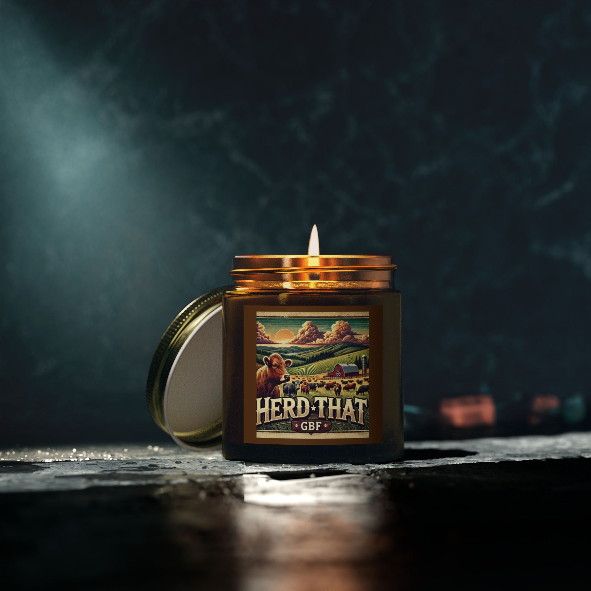 Candle with Rustic Herd Design | Scented Coconut Apricot, Unique Gift for Farmhouse Decor, Home Fragrance, Relaxation, Cow Theme