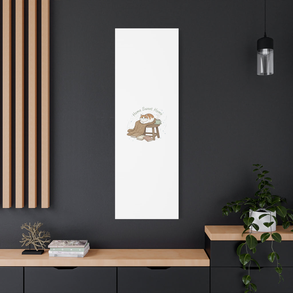 Home Sweet Home cat print Canvas | introvert homebody decor, cozy winter wall art