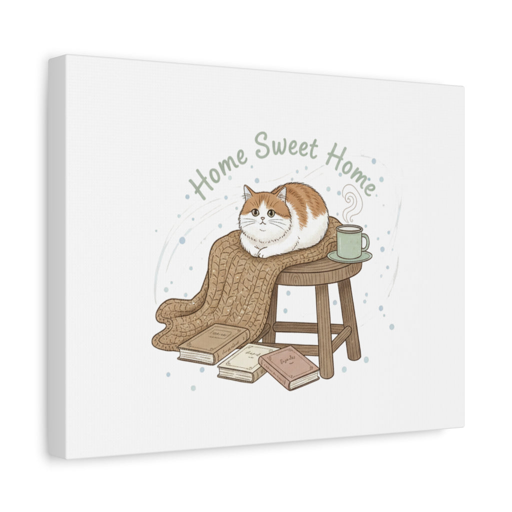 Home Sweet Home cat print Canvas | introvert homebody decor, cozy winter wall art