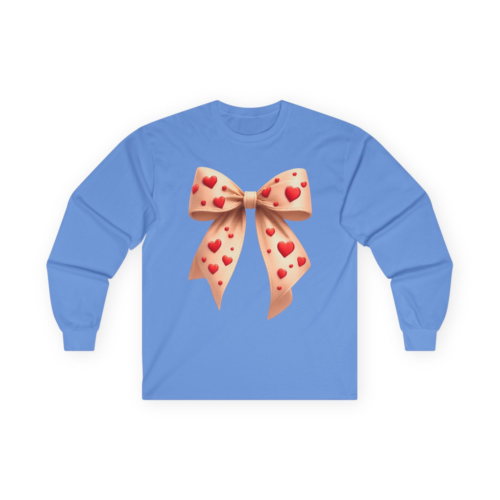 Long Sleeve Tee — Pink Heart Bow Graphic for Valentine's Day & Gifts