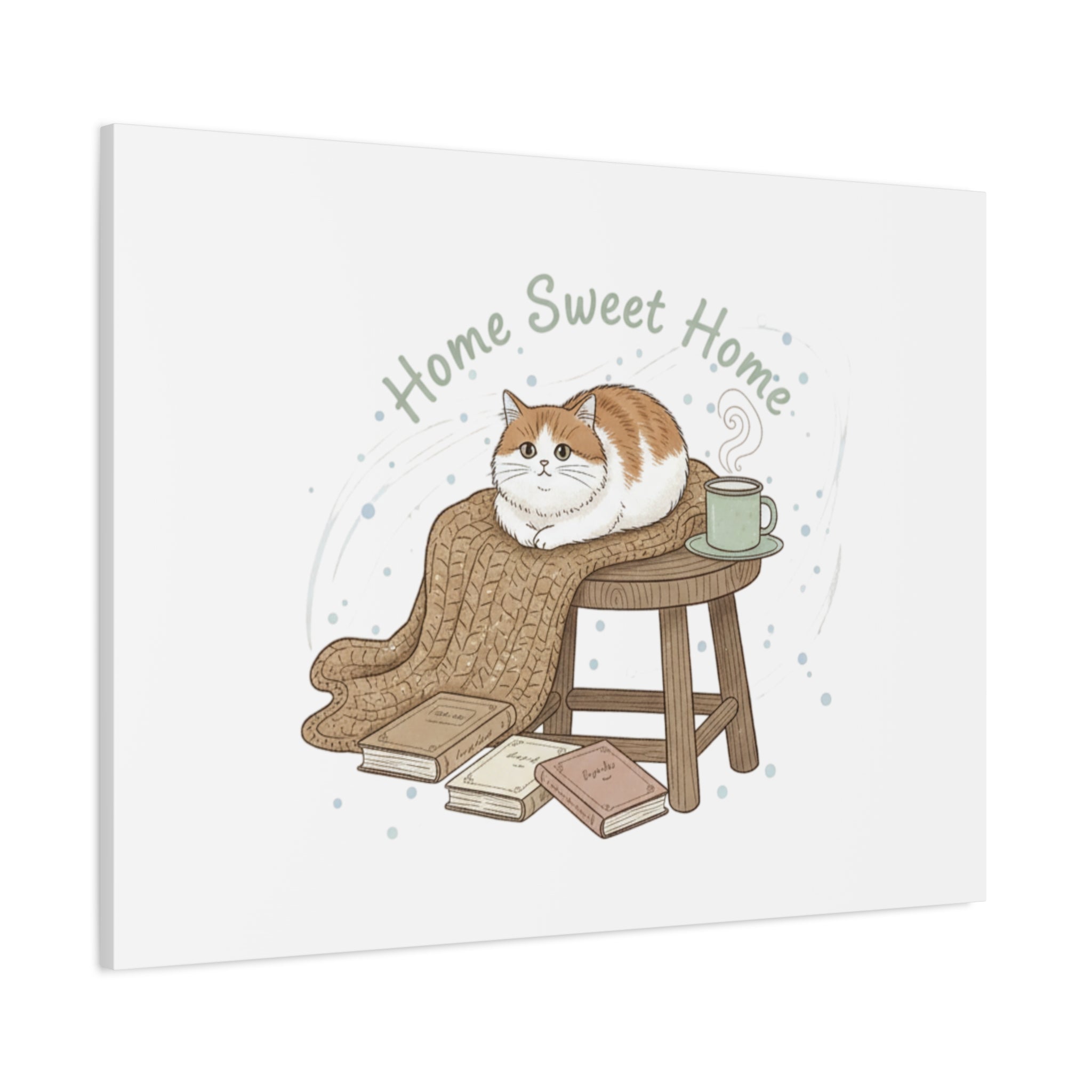 Home Sweet Home cat print Canvas | introvert homebody decor, cozy winter wall art