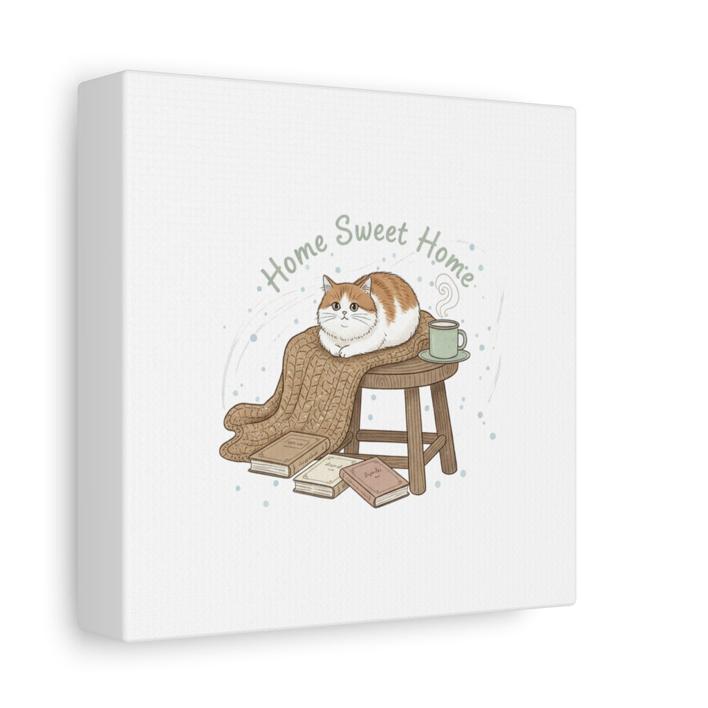 Home Sweet Home cat print Canvas | introvert homebody decor, cozy winter wall art