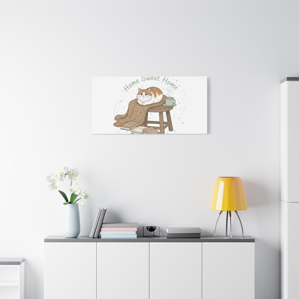 Home Sweet Home cat print Canvas | introvert homebody decor, cozy winter wall art
