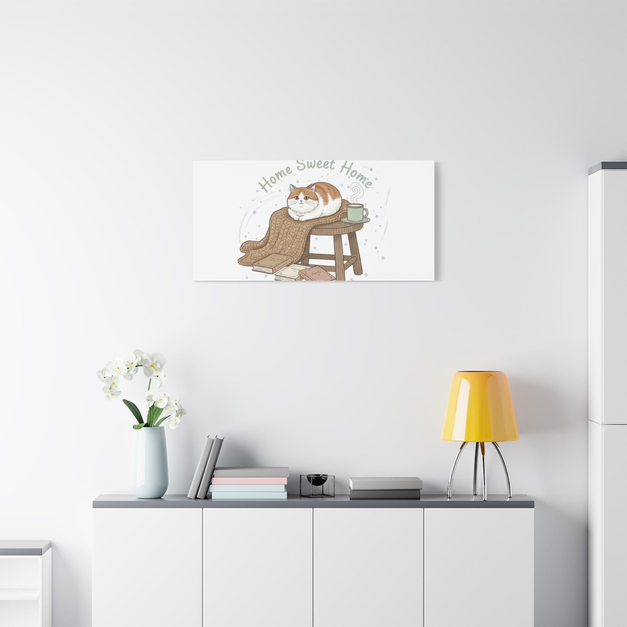Home Sweet Home cat print Canvas | introvert homebody decor, cozy winter wall art