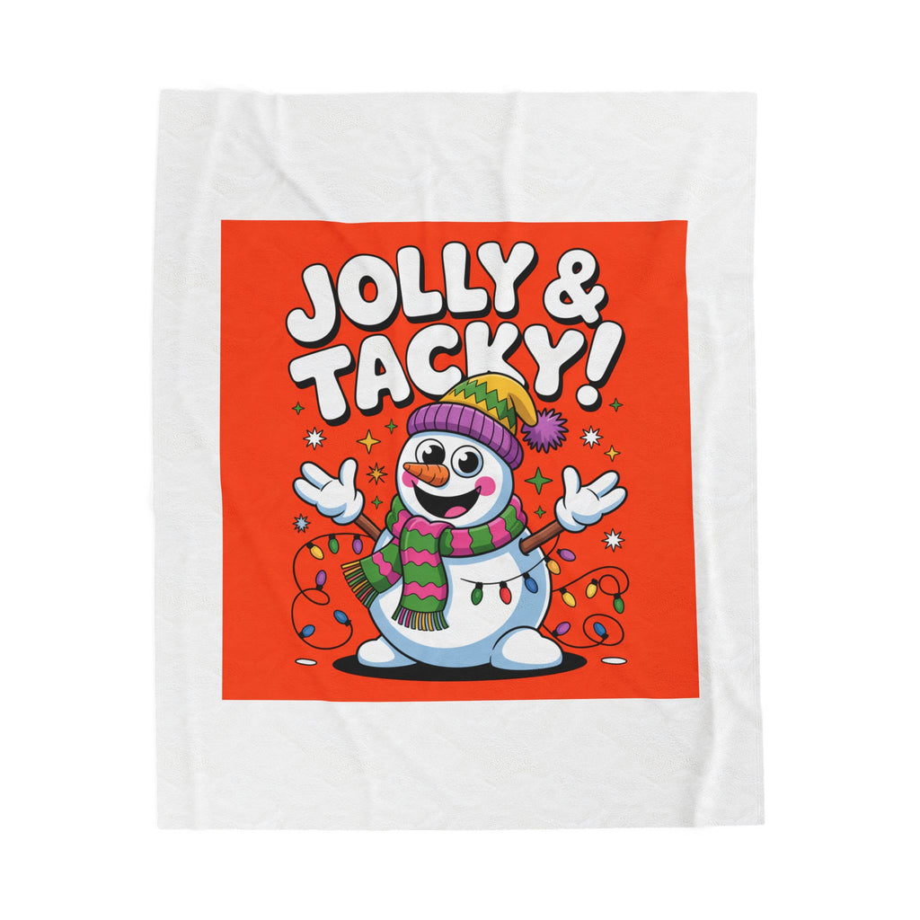 Jolly & Tacky Snowman Velveteen Blanket | ugly Christmas sweater, festive gag blanket