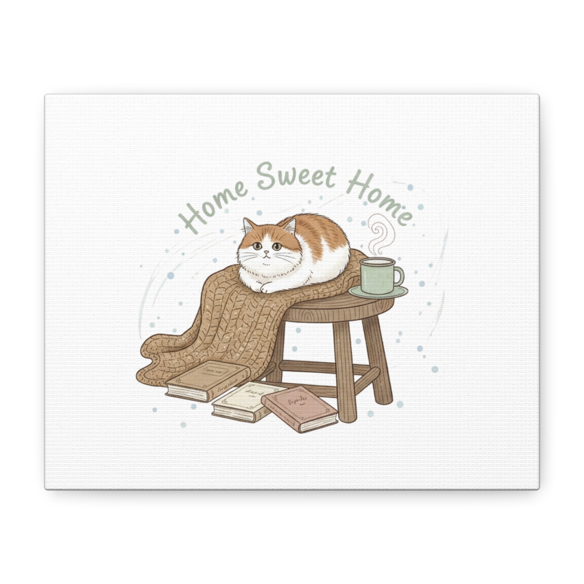 Home Sweet Home cat print Canvas | introvert homebody decor, cozy winter wall art