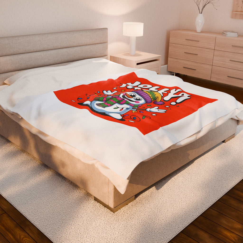 Jolly & Tacky Snowman Velveteen Blanket | ugly Christmas sweater, festive gag blanket