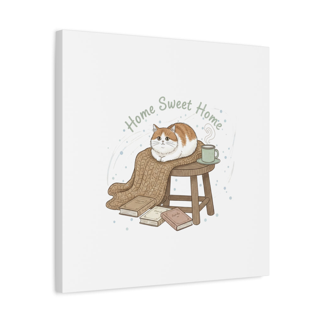 Home Sweet Home cat print Canvas | introvert homebody decor, cozy winter wall art