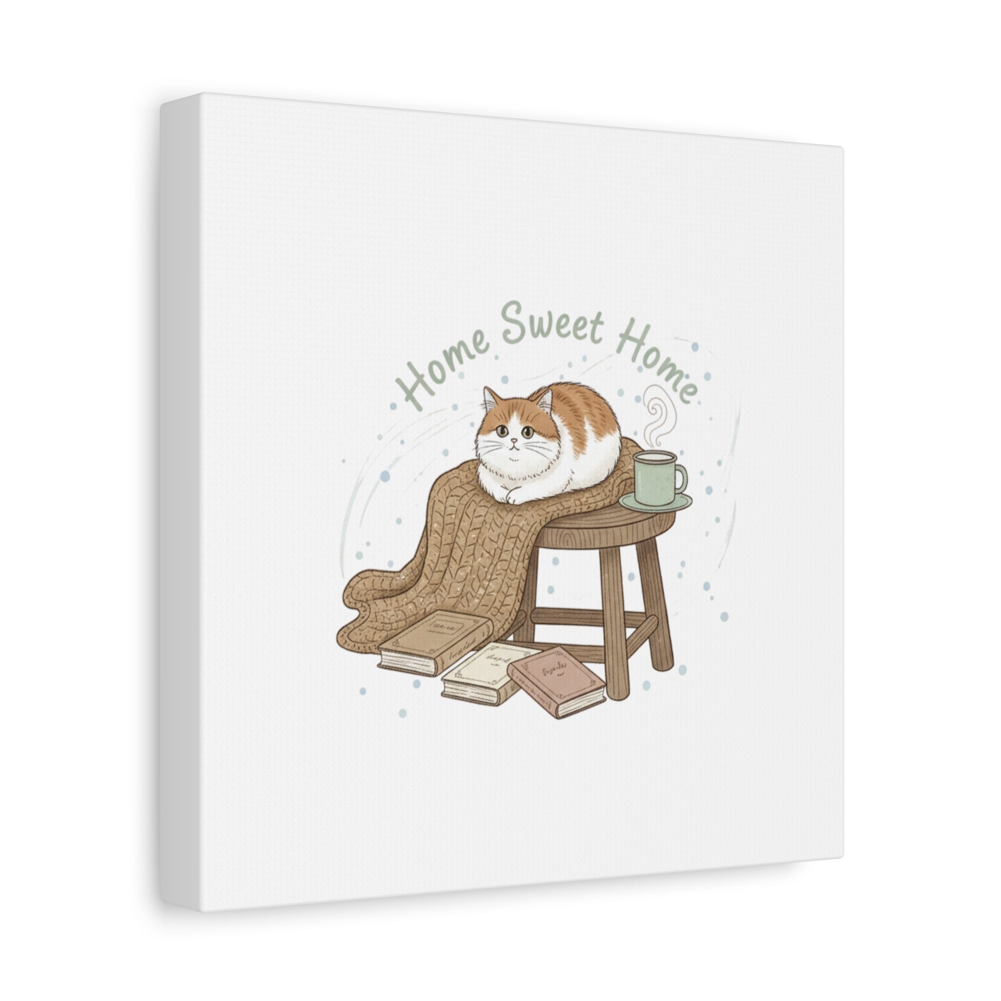 Home Sweet Home cat print Canvas | introvert homebody decor, cozy winter wall art