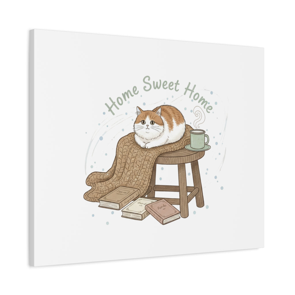 Home Sweet Home cat print Canvas | introvert homebody decor, cozy winter wall art