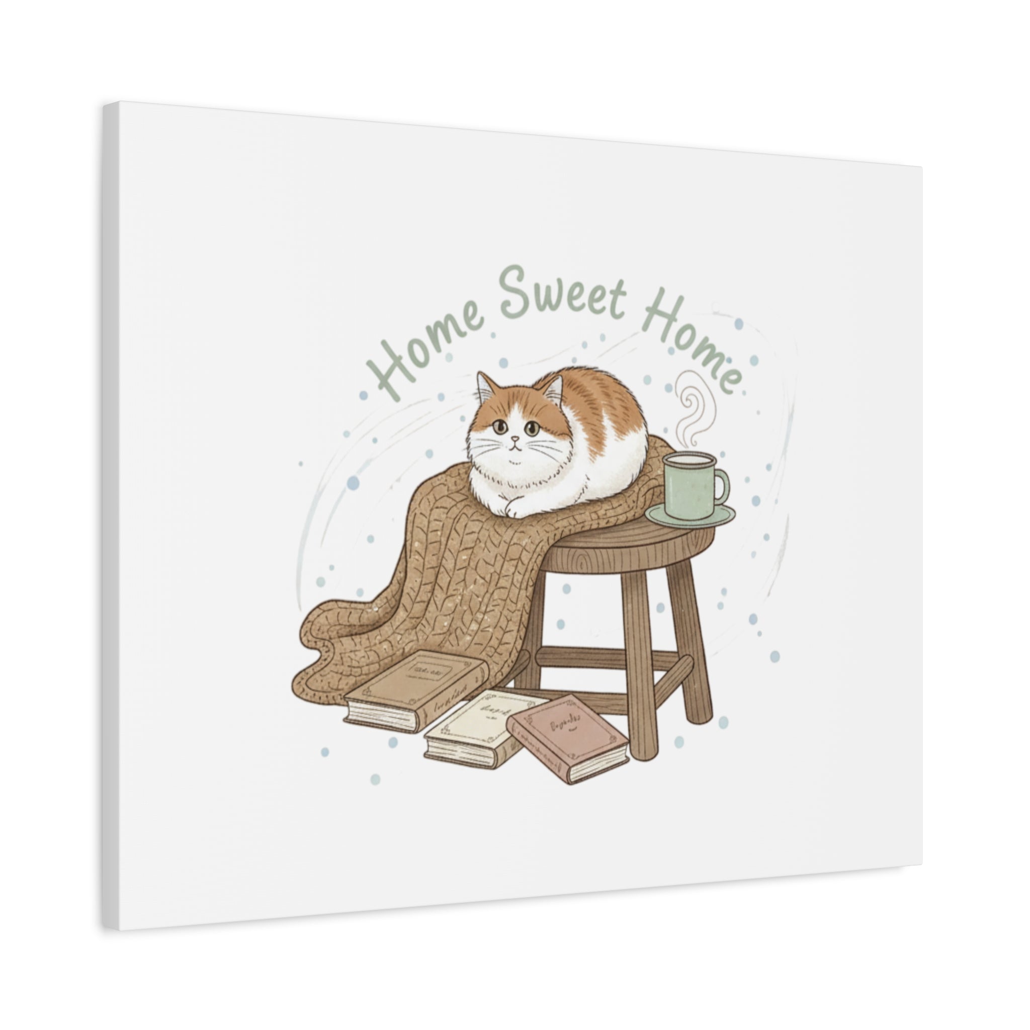 Home Sweet Home cat print Canvas | introvert homebody decor, cozy winter wall art