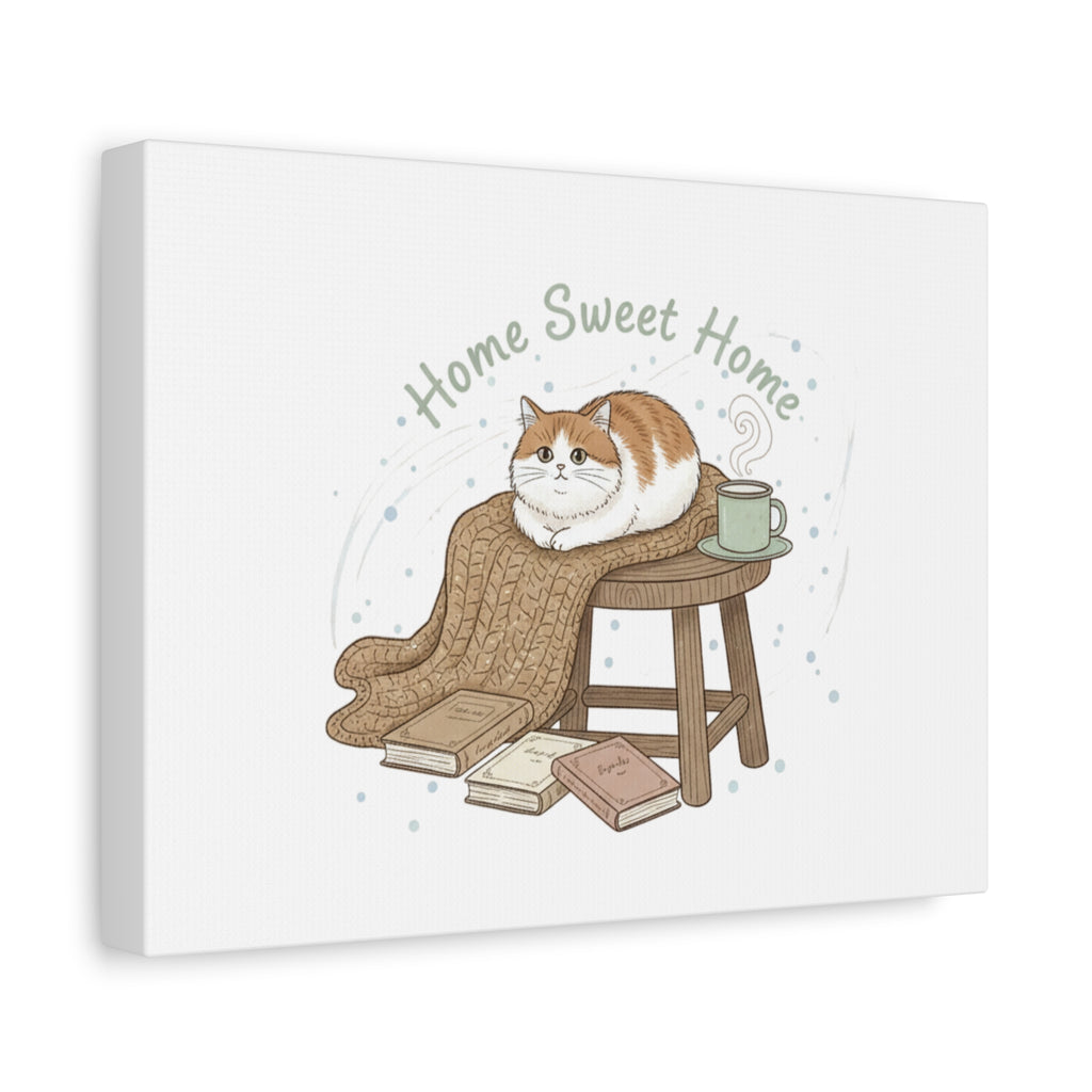 Home Sweet Home cat print Canvas | introvert homebody decor, cozy winter wall art