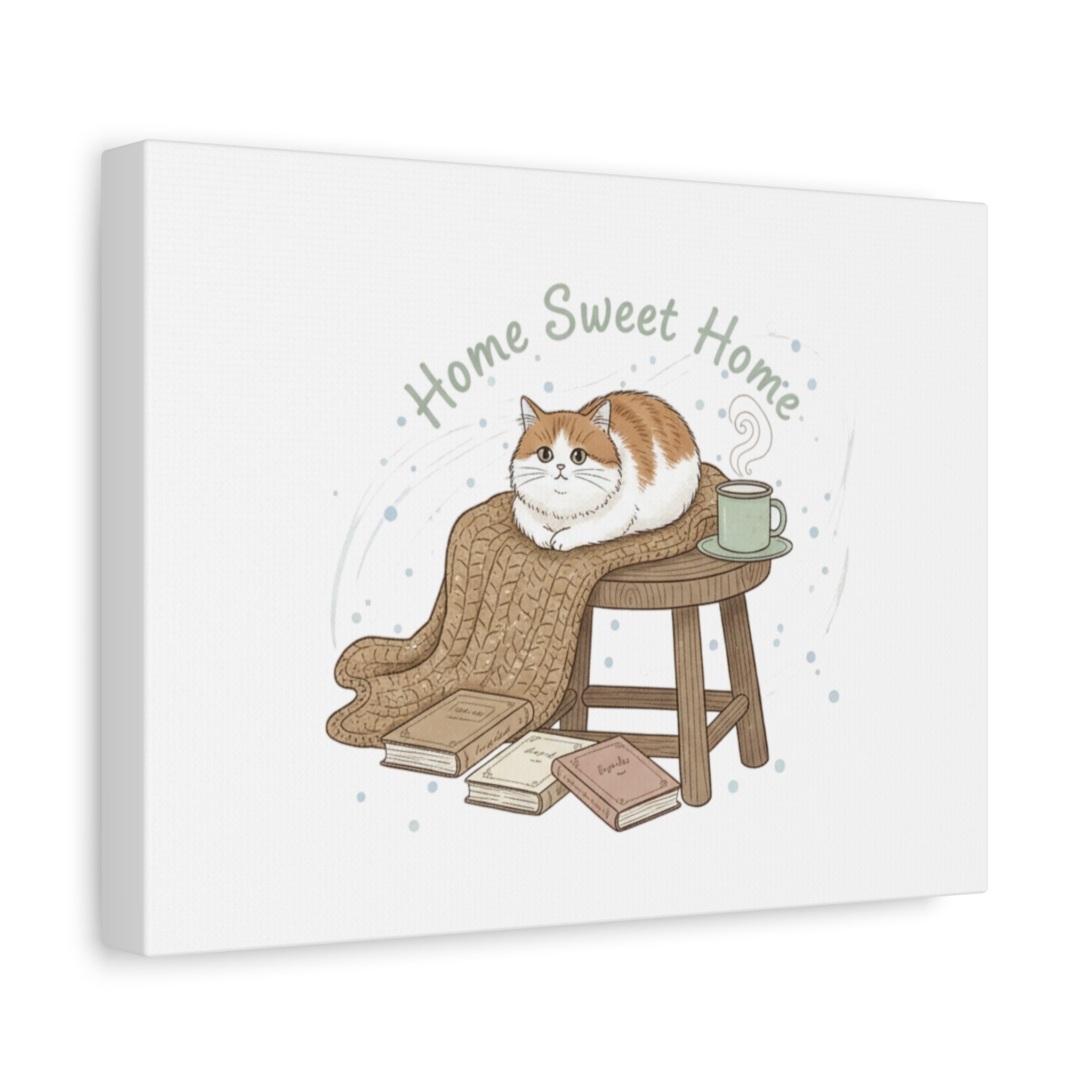Home Sweet Home cat print Canvas | introvert homebody decor, cozy winter wall art