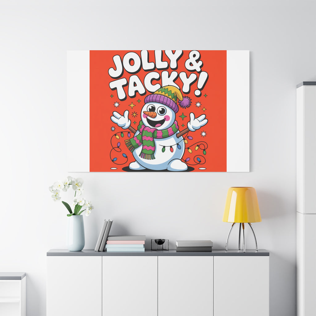 Jolly & Tacky Snowman Matte Canvas | ugly Christmas sweater novelty, festive gag
