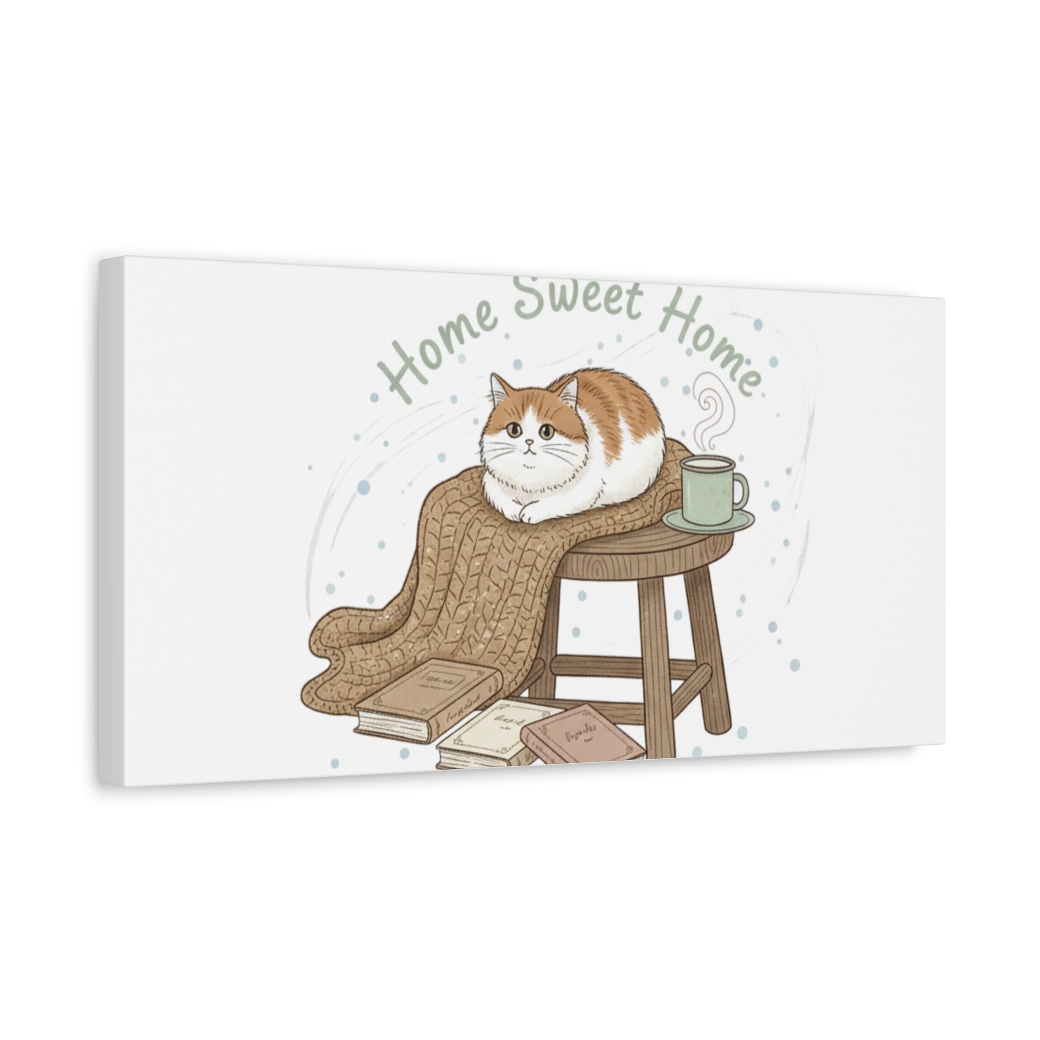 Home Sweet Home cat print Canvas | introvert homebody decor, cozy winter wall art