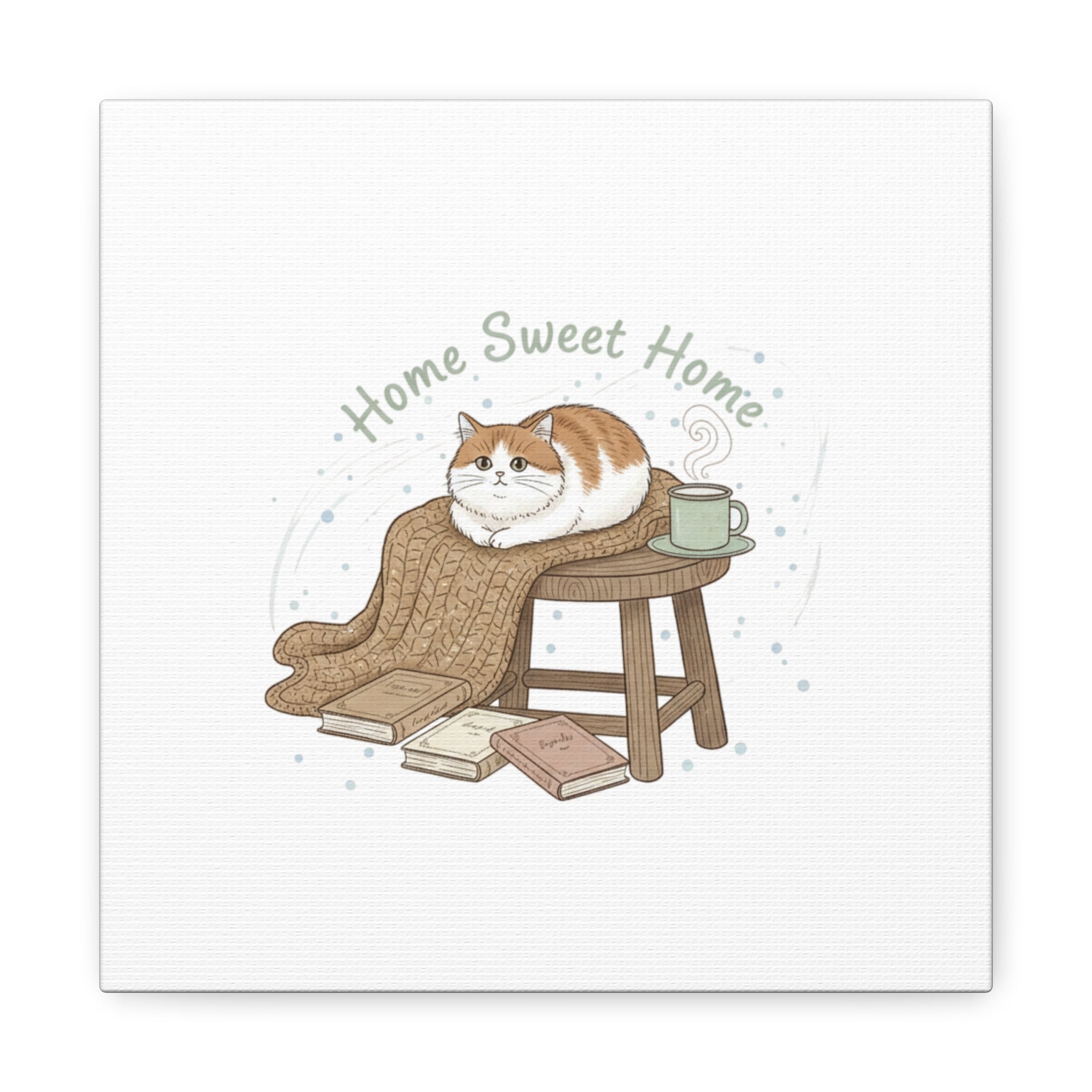 Home Sweet Home cat print Canvas | introvert homebody decor, cozy winter wall art