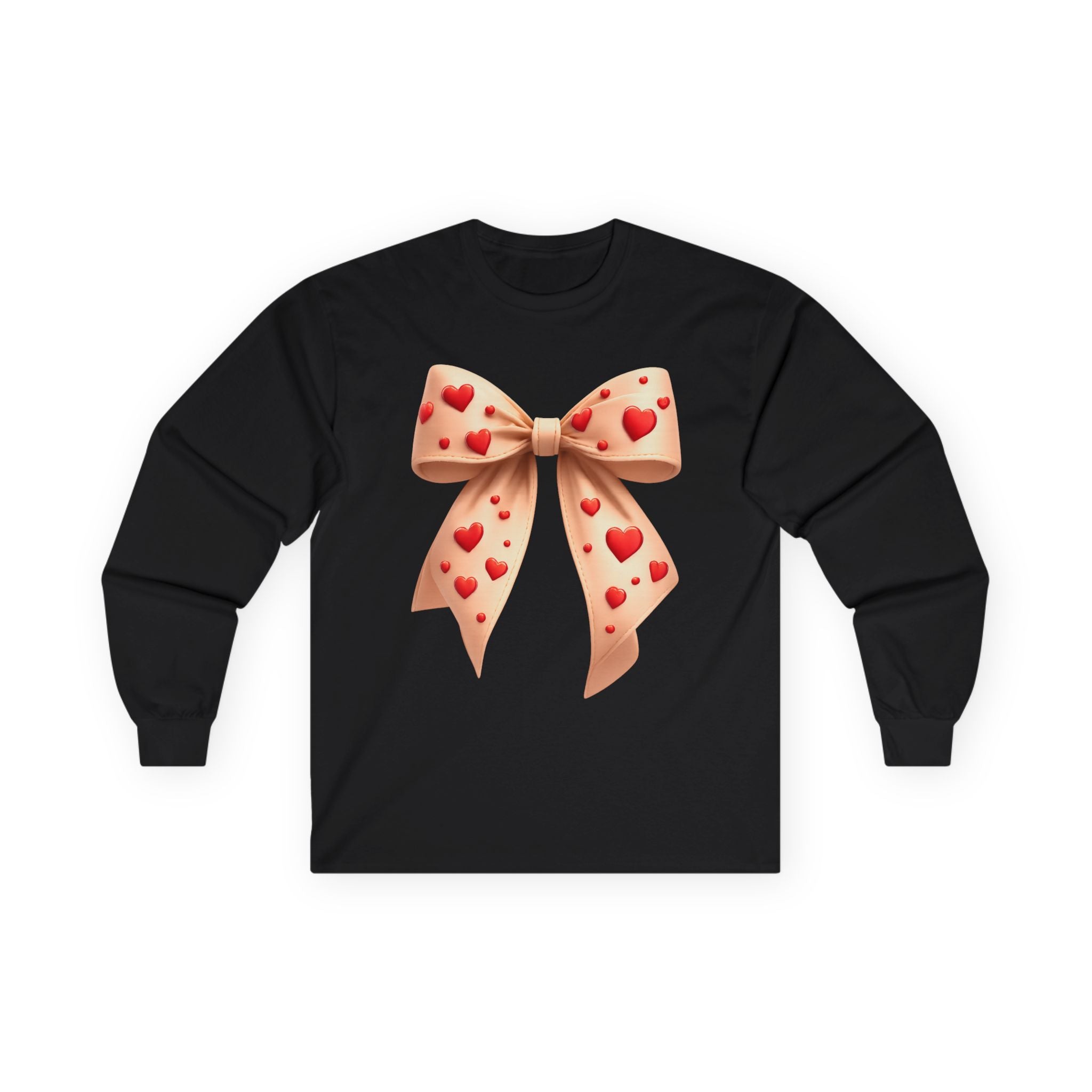 Long Sleeve Tee — Pink Heart Bow Graphic for Valentine's Day & Gifts