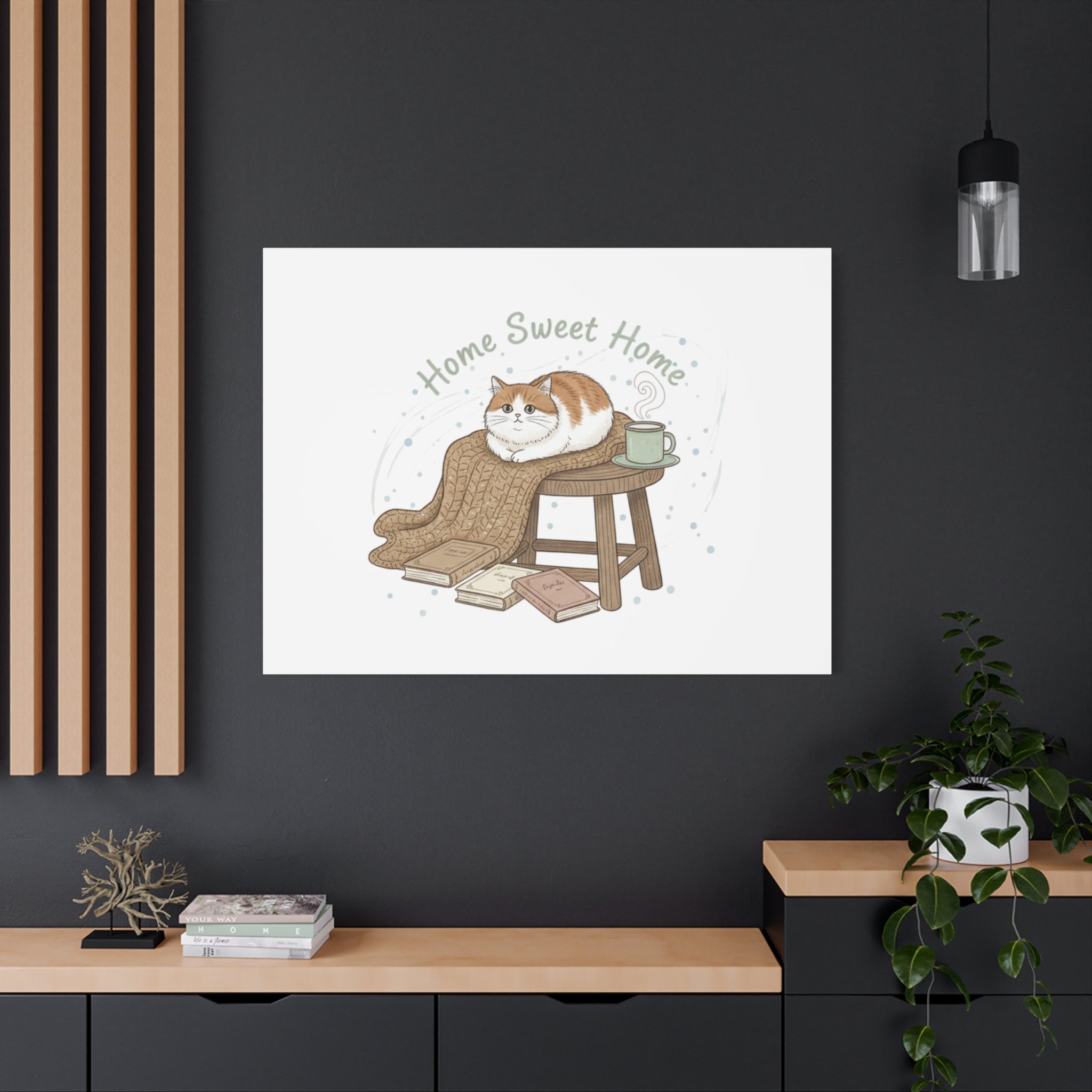 Home Sweet Home cat print Canvas | introvert homebody decor, cozy winter wall art