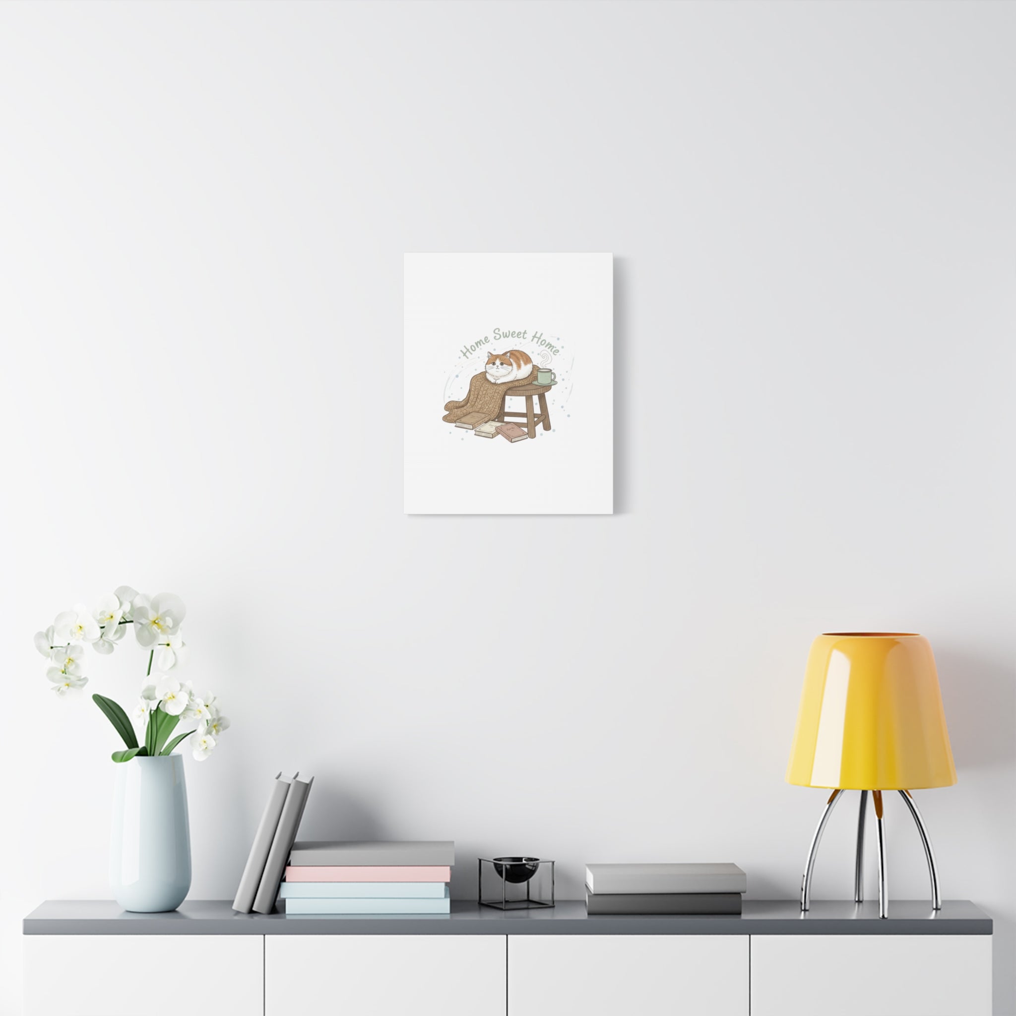 Home Sweet Home cat print Canvas | introvert homebody decor, cozy winter wall art