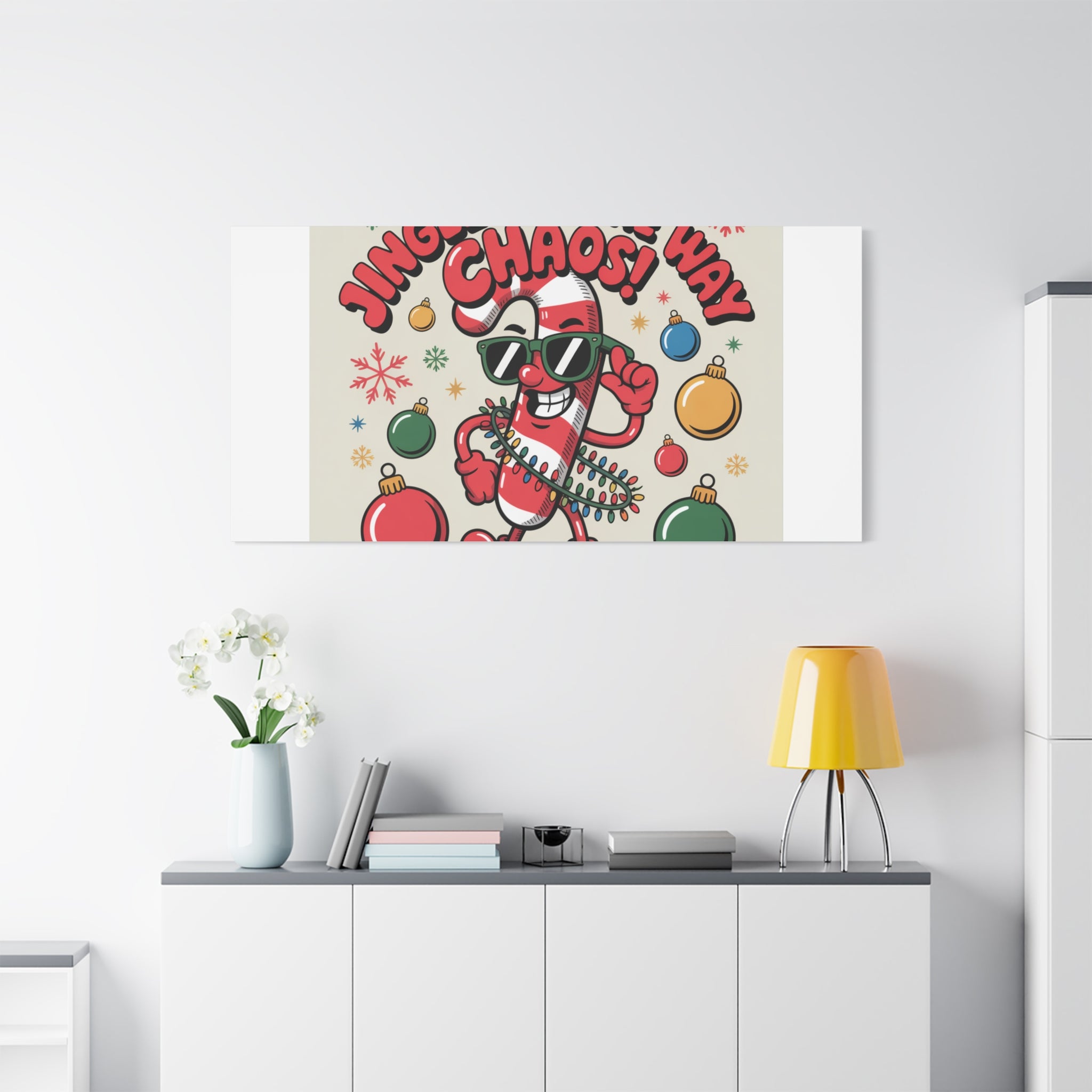 Jingle All The Way Chaos Candy Cane Canvas | ugly Christmas sweater, festive gag sweater