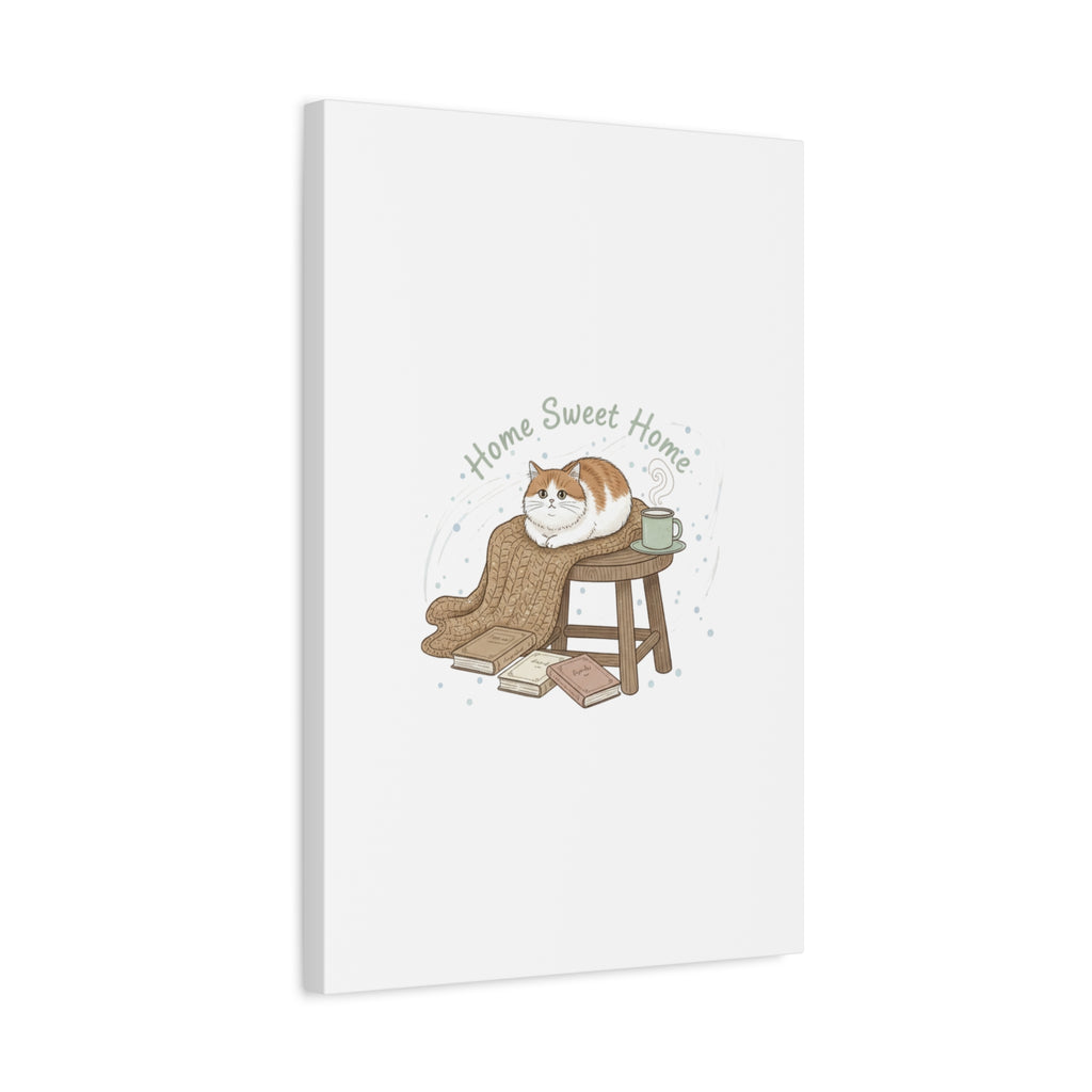 Home Sweet Home cat print Canvas | introvert homebody decor, cozy winter wall art