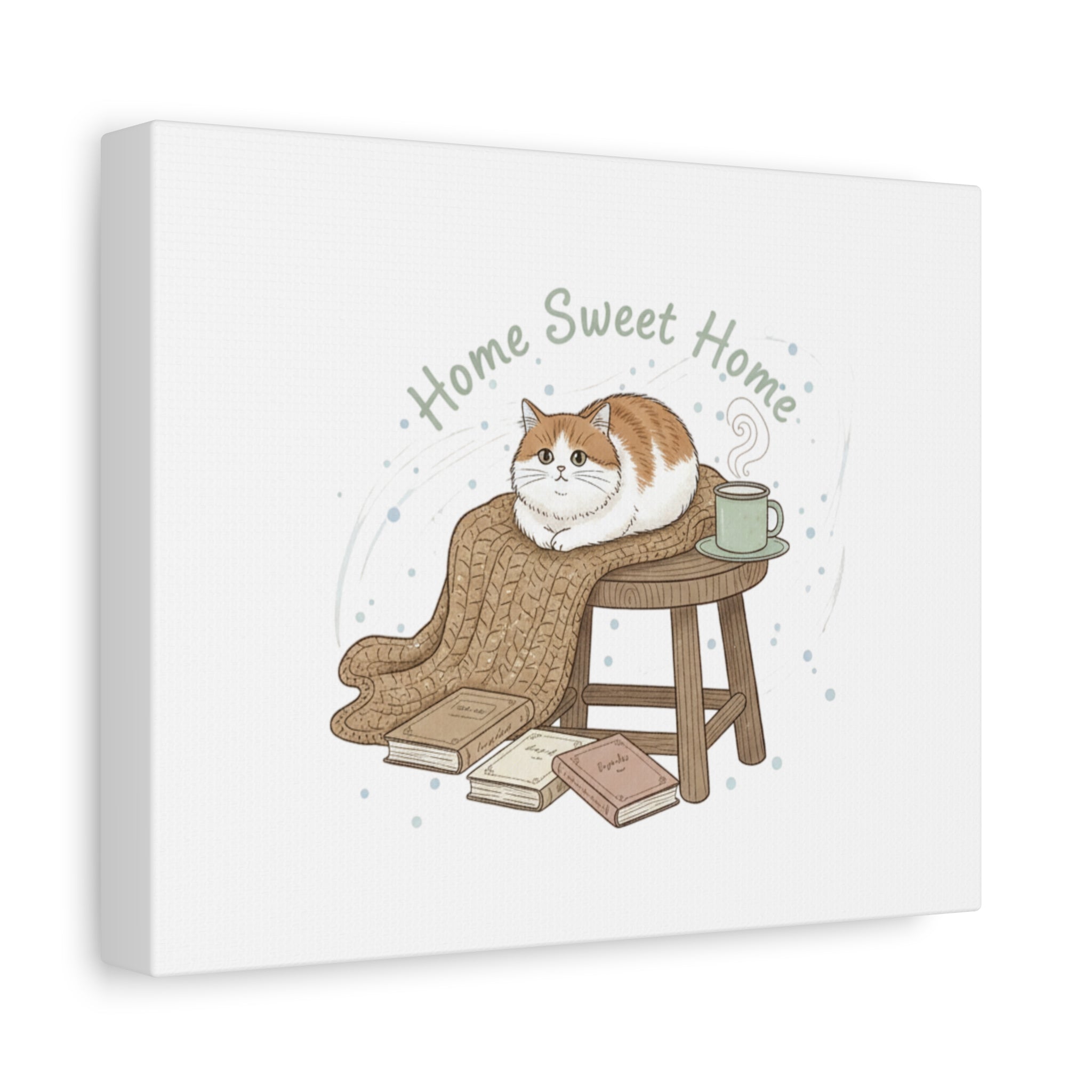 Home Sweet Home cat print Canvas | introvert homebody decor, cozy winter wall art