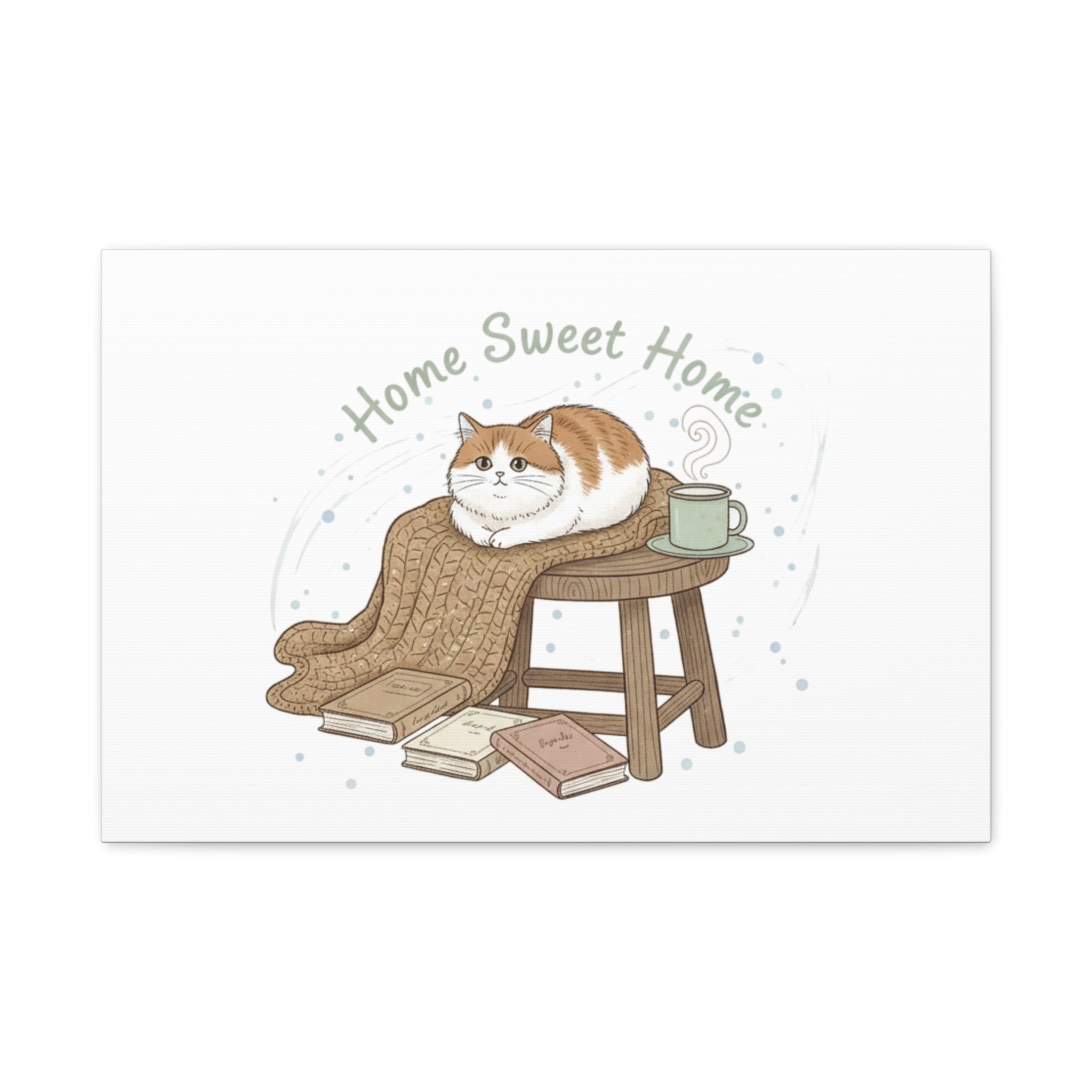 Home Sweet Home cat print Canvas | introvert homebody decor, cozy winter wall art