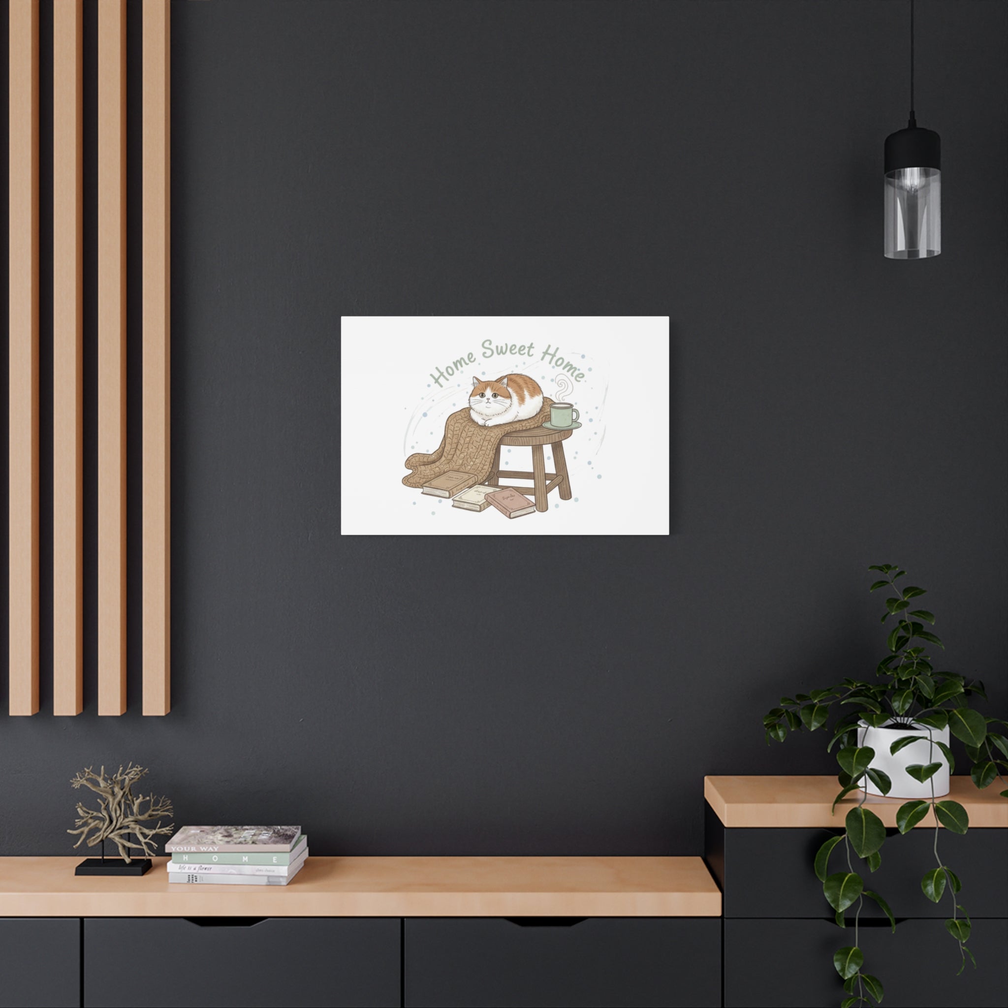 Home Sweet Home cat print Canvas | introvert homebody decor, cozy winter wall art