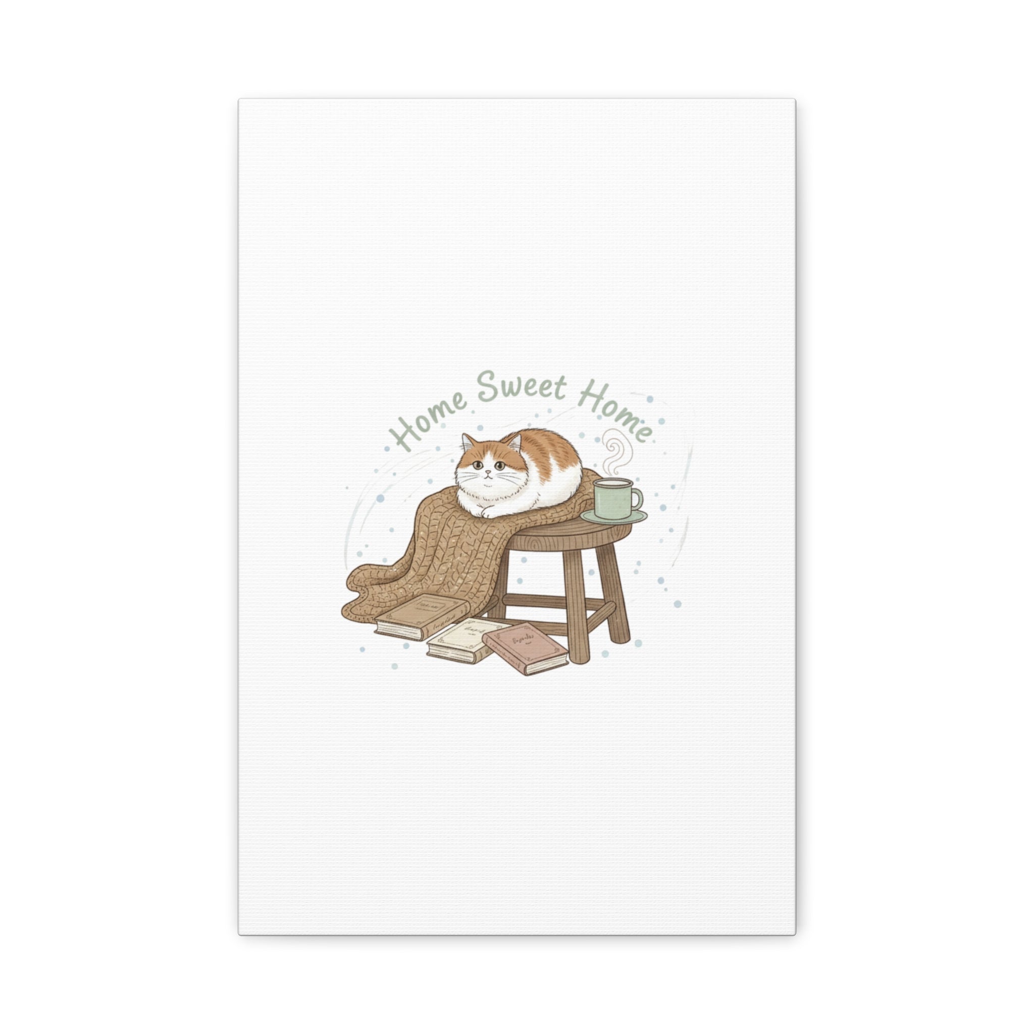 Home Sweet Home cat print Canvas | introvert homebody decor, cozy winter wall art