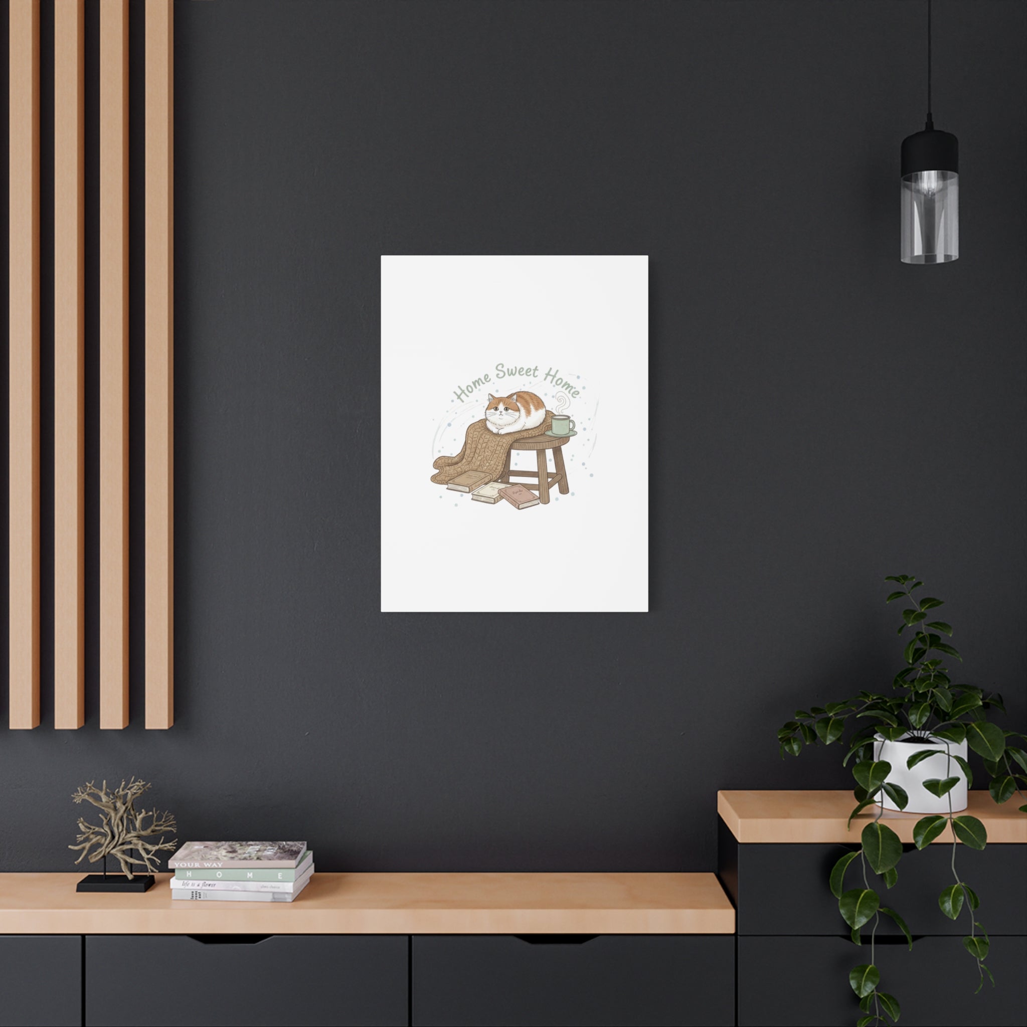 Home Sweet Home cat print Canvas | introvert homebody decor, cozy winter wall art
