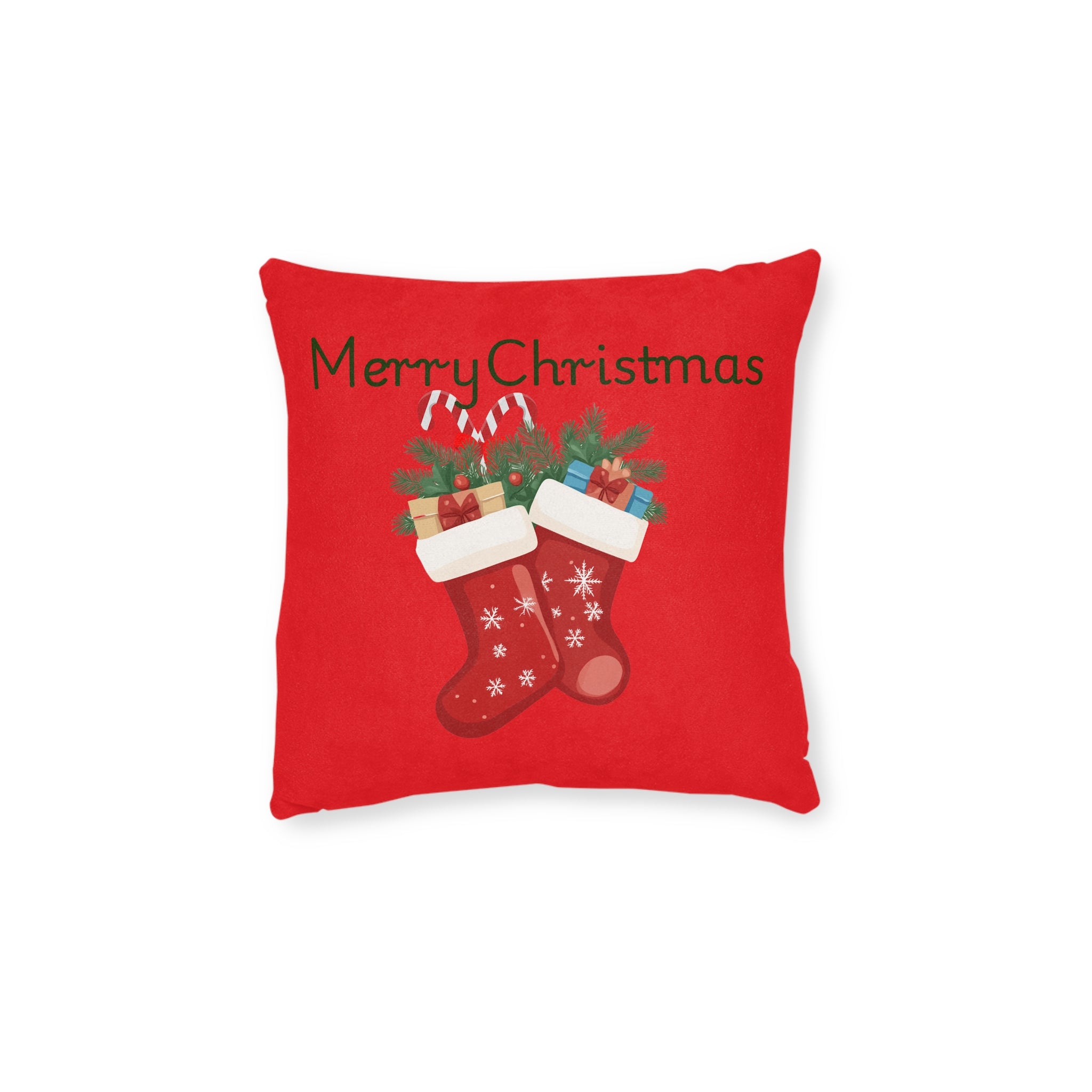 Merry Christmas Stocking Square Pillow - Festive Holiday Throw Cushion