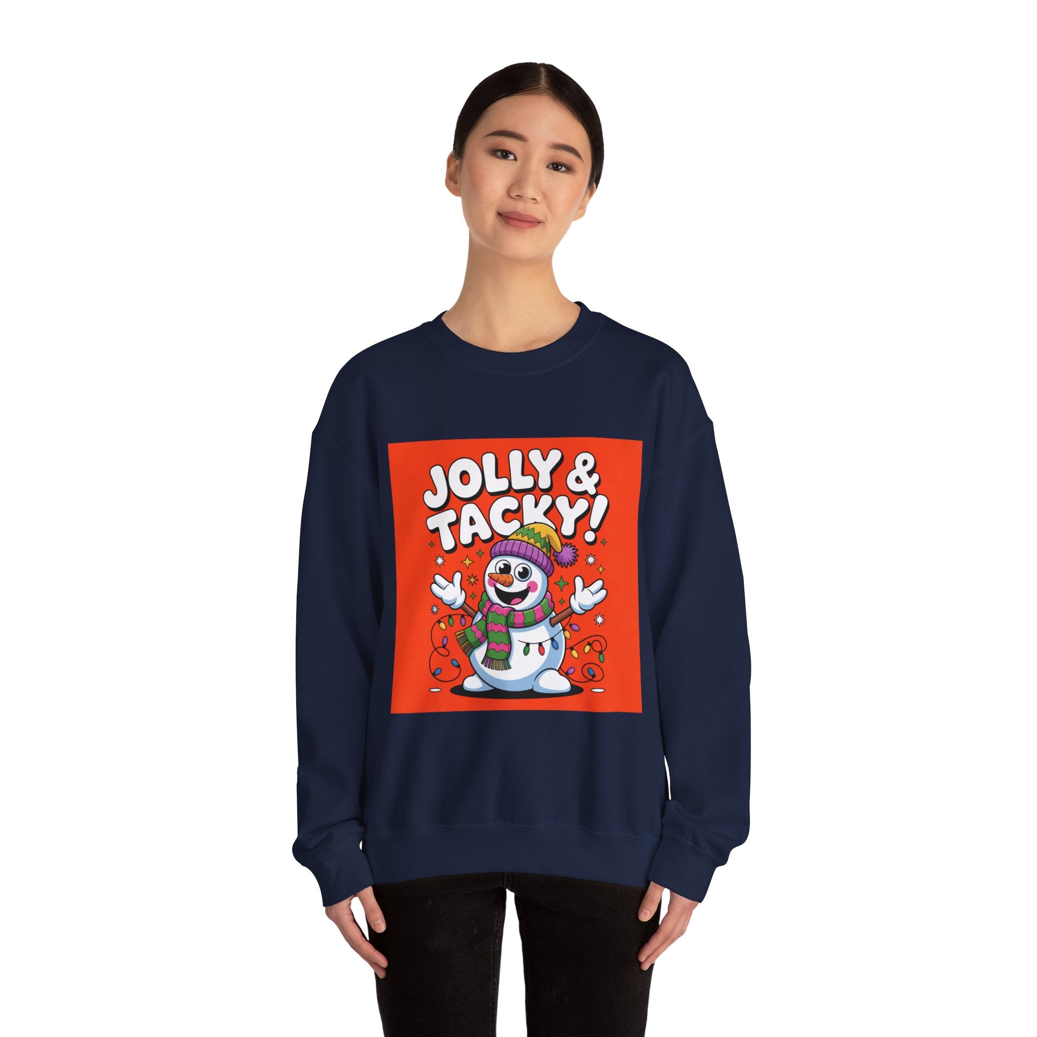 Jolly & Tacky Snowman Sweatshirt | ugly Christmas sweater, novelty holiday sweatshirt