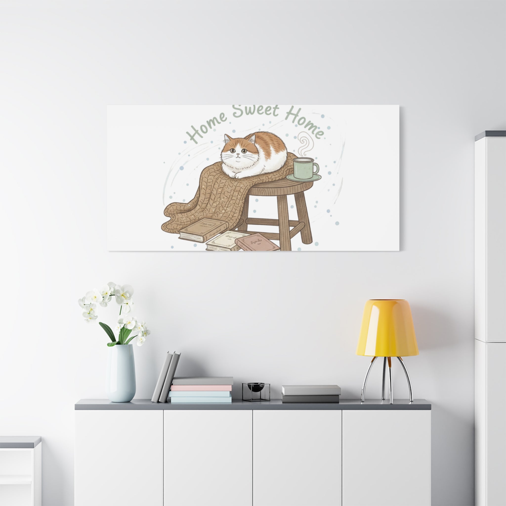 Home Sweet Home cat print Canvas | introvert homebody decor, cozy winter wall art