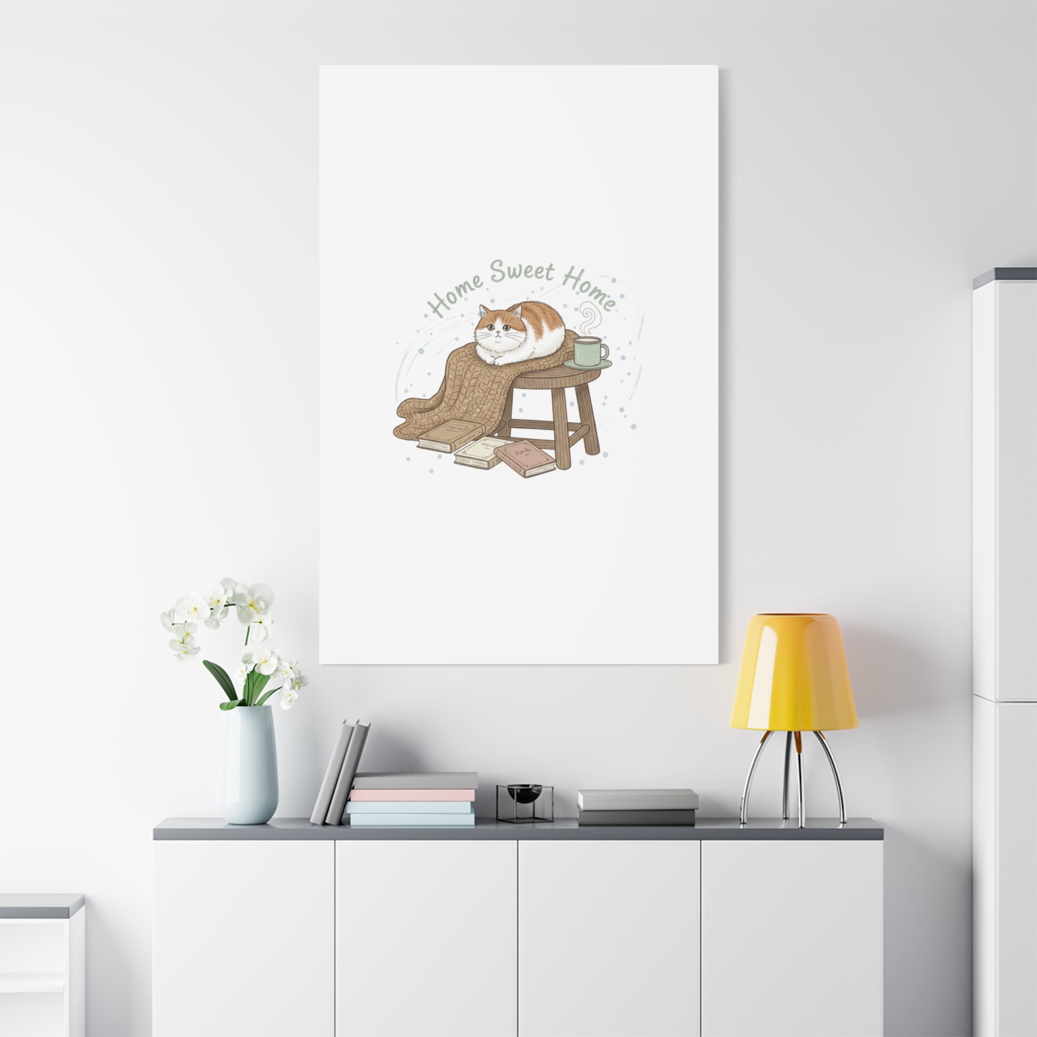 Home Sweet Home cat print Canvas | introvert homebody decor, cozy winter wall art