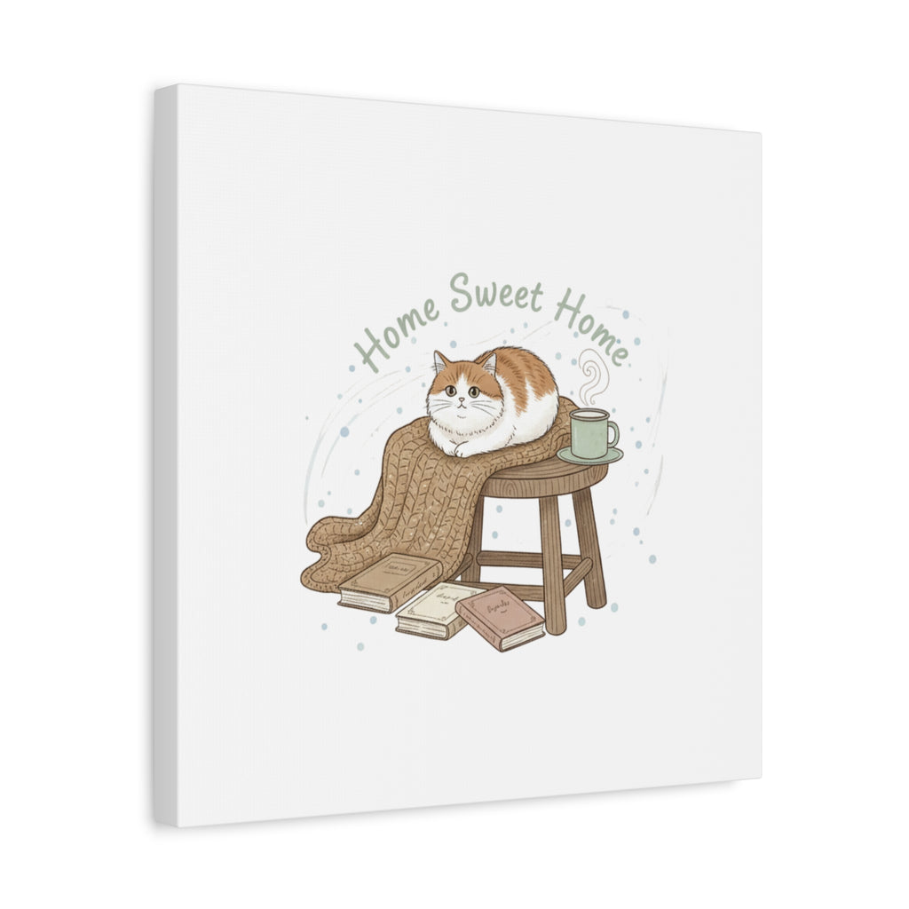 Home Sweet Home cat print Canvas | introvert homebody decor, cozy winter wall art