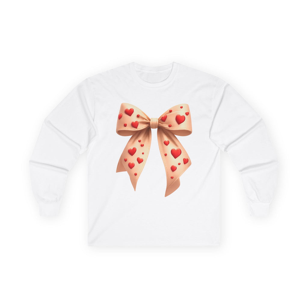 Long Sleeve Tee — Pink Heart Bow Graphic for Valentine's Day & Gifts