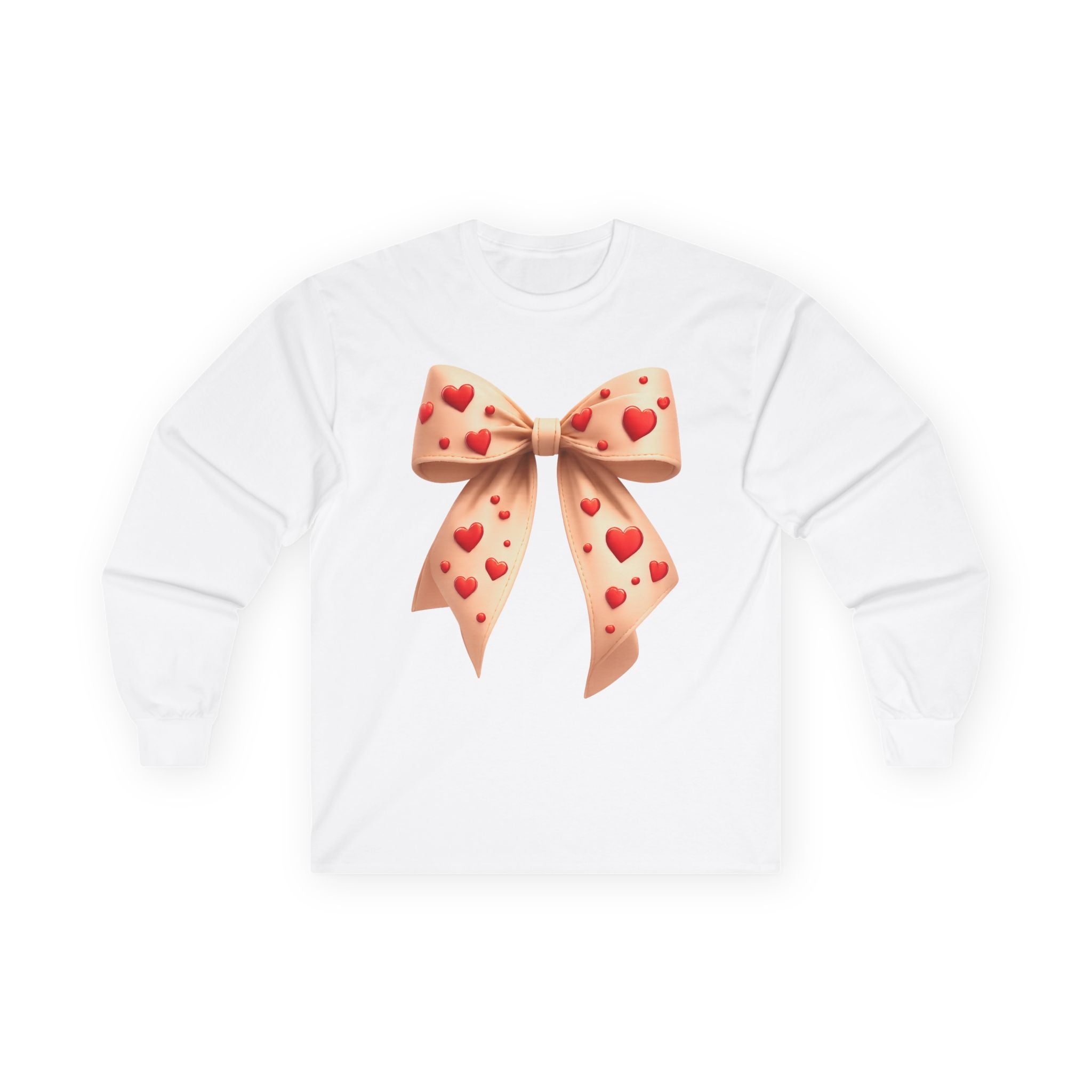 Long Sleeve Tee — Pink Heart Bow Graphic for Valentine's Day & Gifts