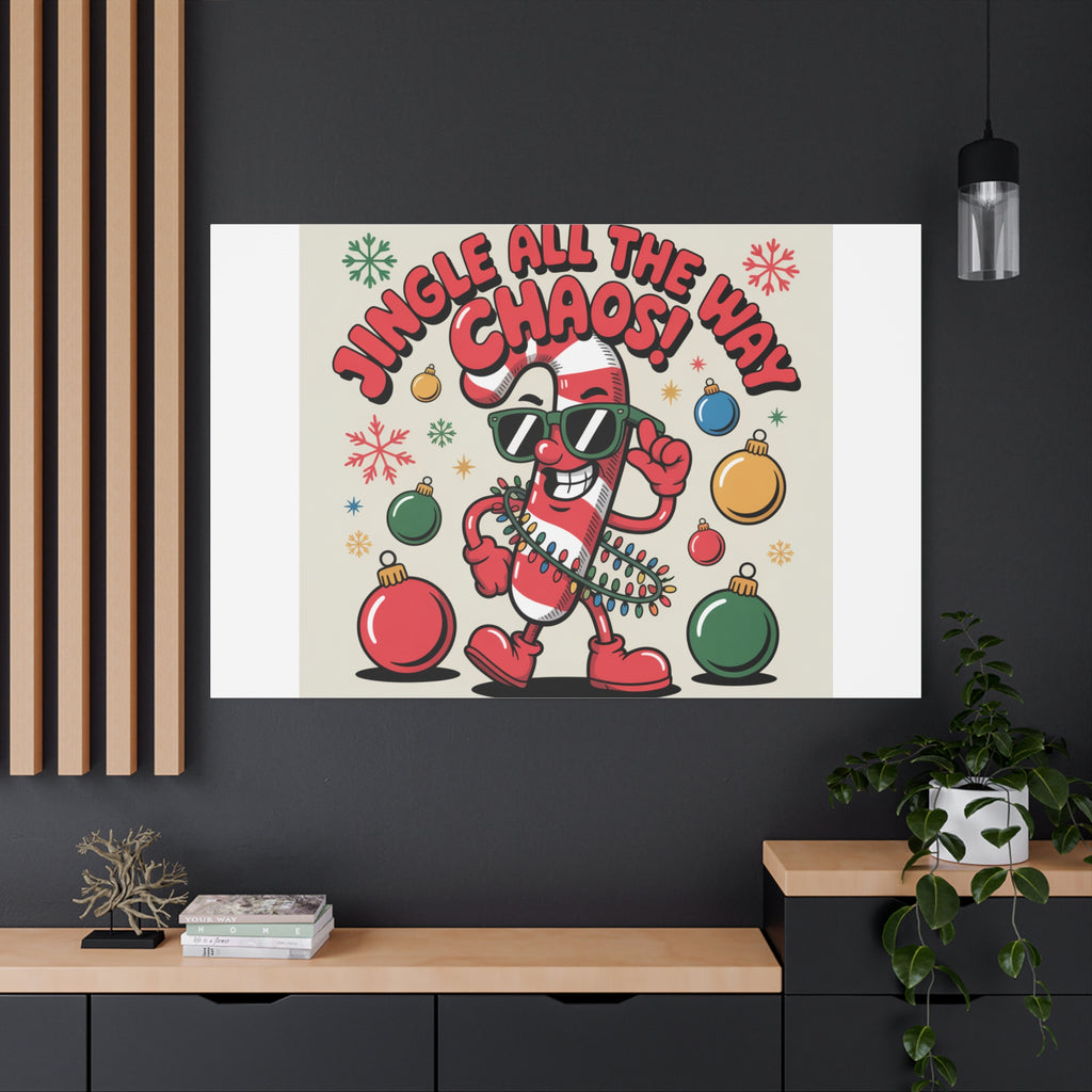 Jingle All The Way Chaos Candy Cane Canvas | ugly Christmas sweater, festive gag sweater