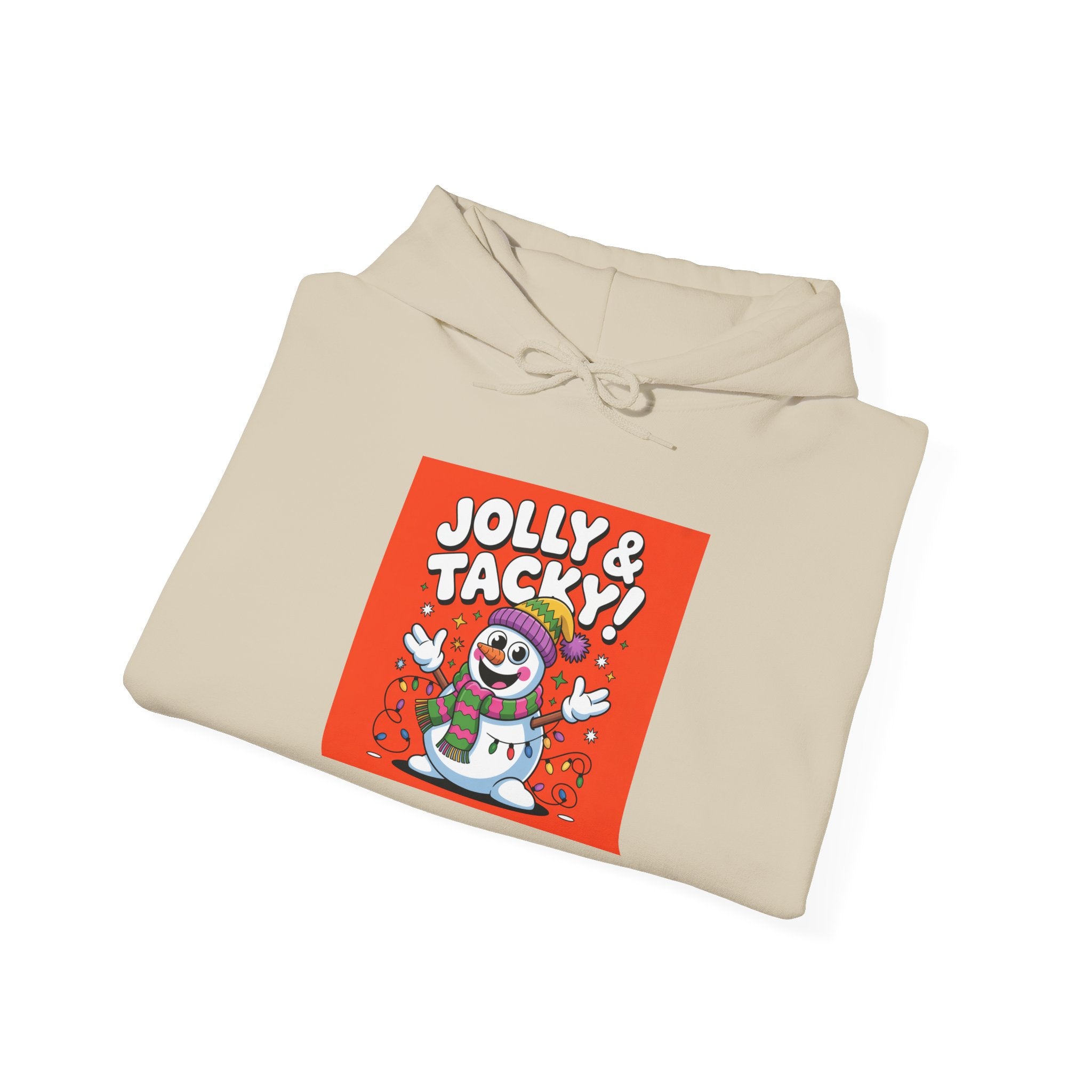 Jolly & Tacky Snowman Hoodie | ugly Christmas party sweatshirt, novelty holiday knit