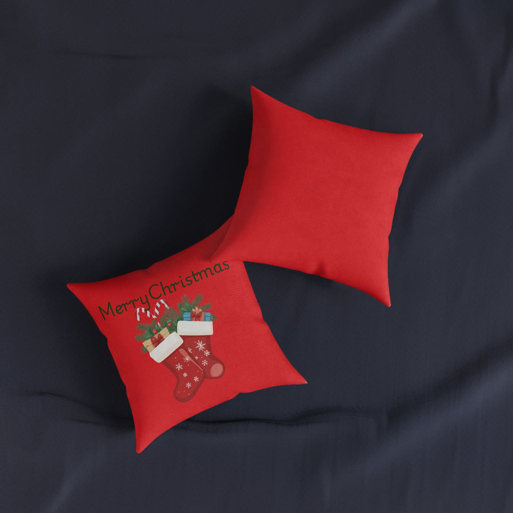 Merry Christmas Stocking Square Pillow - Festive Holiday Throw Cushion