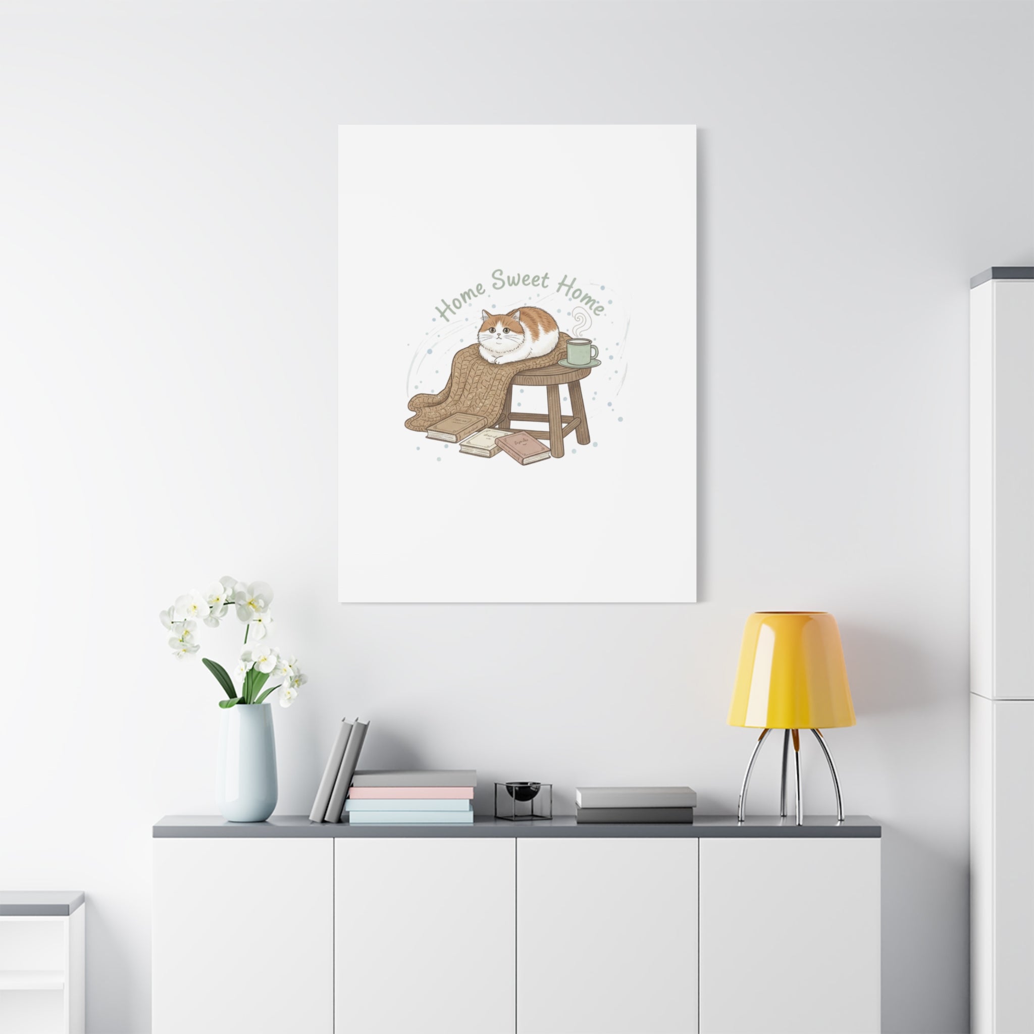 Home Sweet Home cat print Canvas | introvert homebody decor, cozy winter wall art