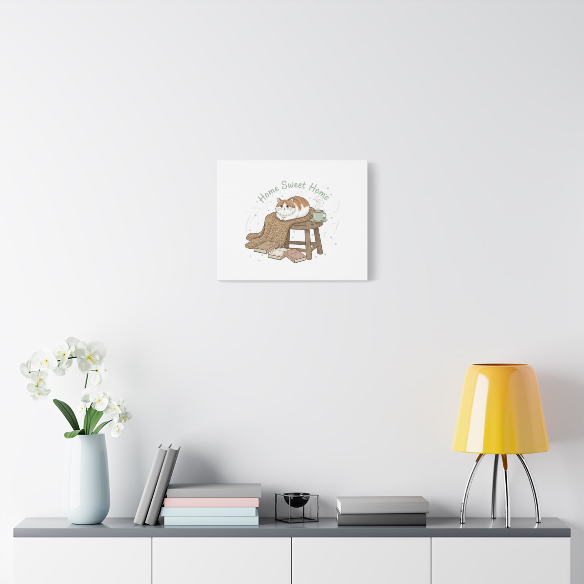 Home Sweet Home cat print Canvas | introvert homebody decor, cozy winter wall art