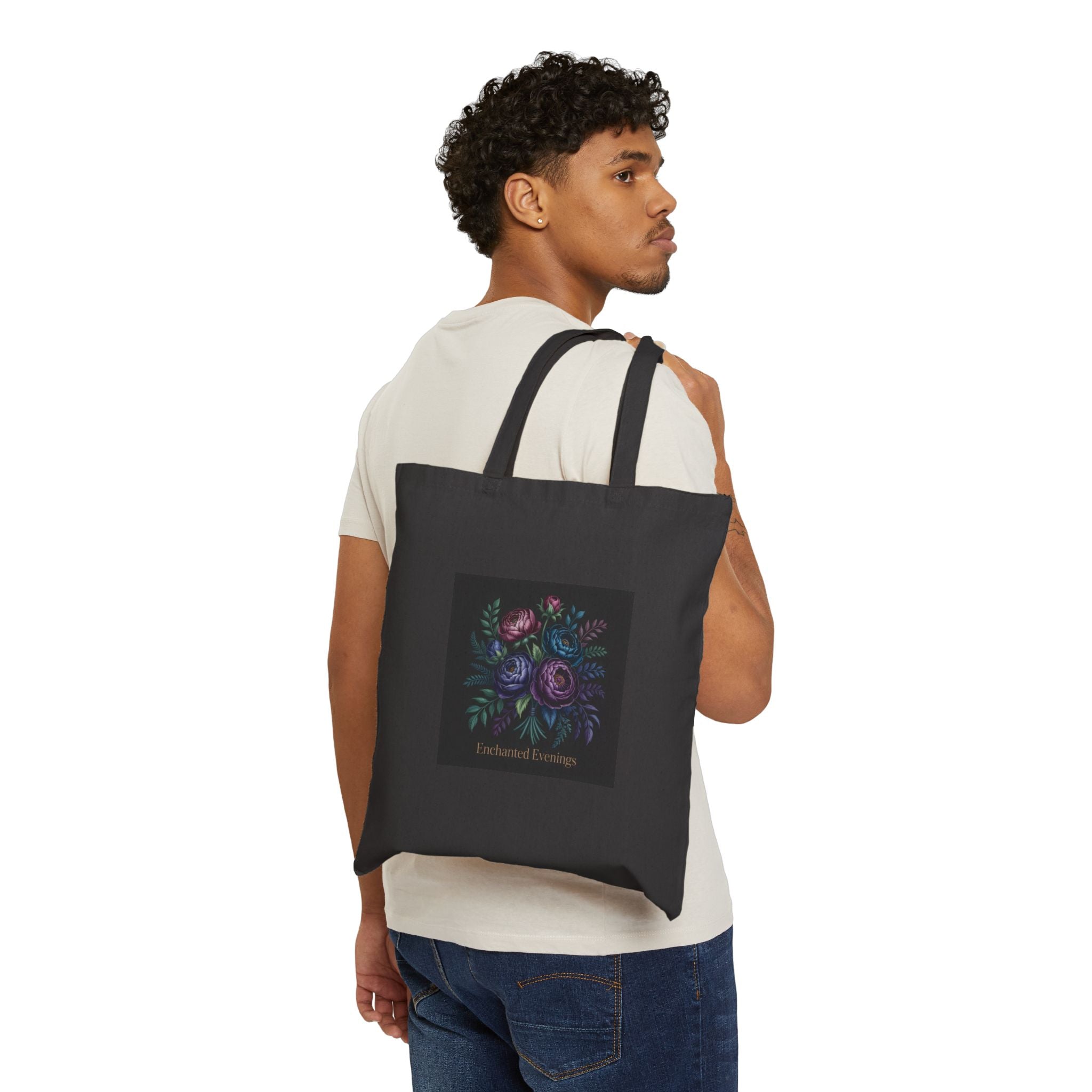 Moody Rose Midnight Bloom Tote | Dark Floral Canvas Tote