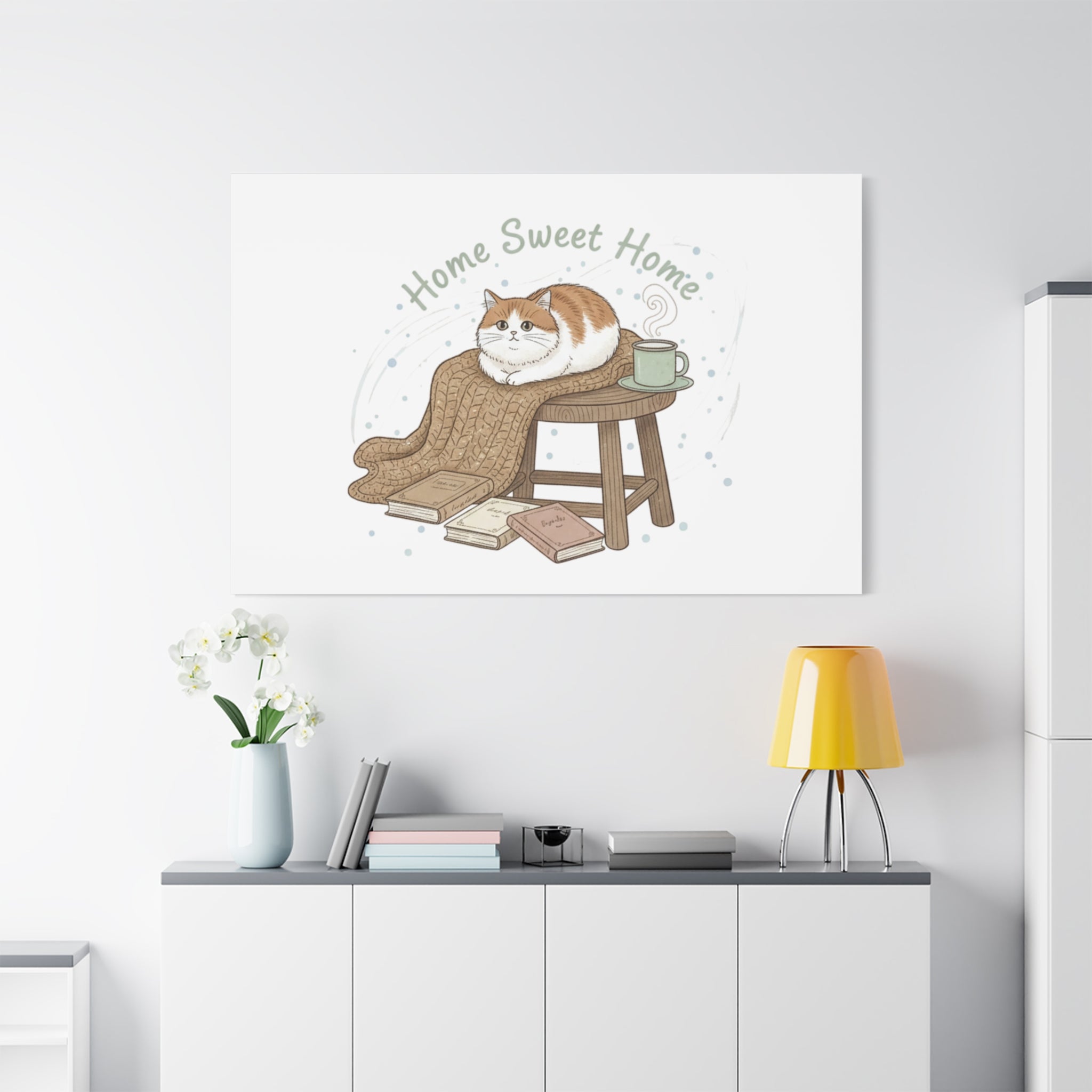 Home Sweet Home cat print Canvas | introvert homebody decor, cozy winter wall art