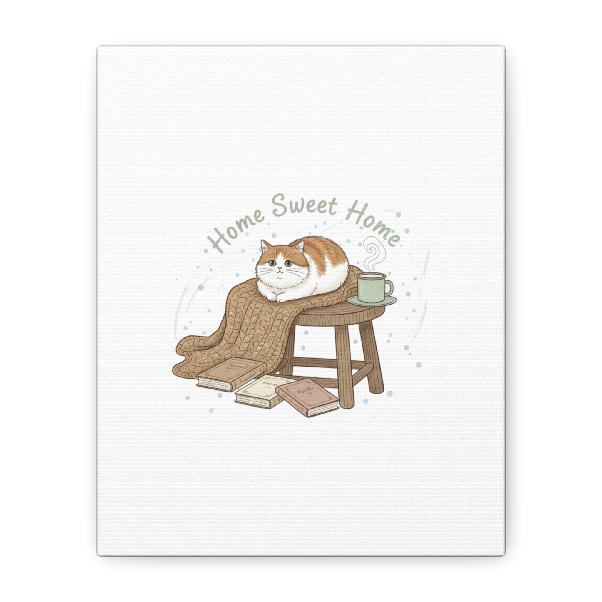 Home Sweet Home cat print Canvas | introvert homebody decor, cozy winter wall art