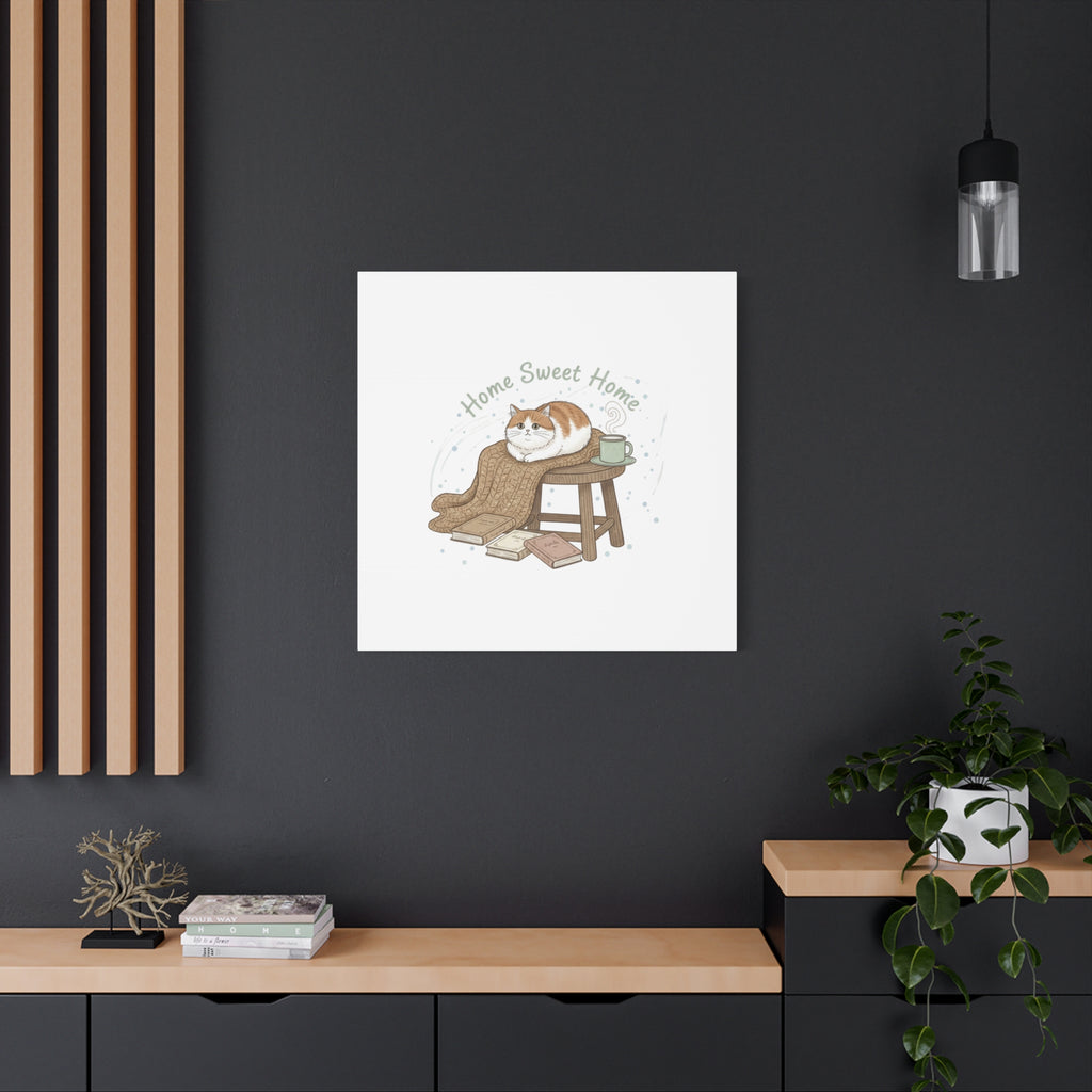Home Sweet Home cat print Canvas | introvert homebody decor, cozy winter wall art