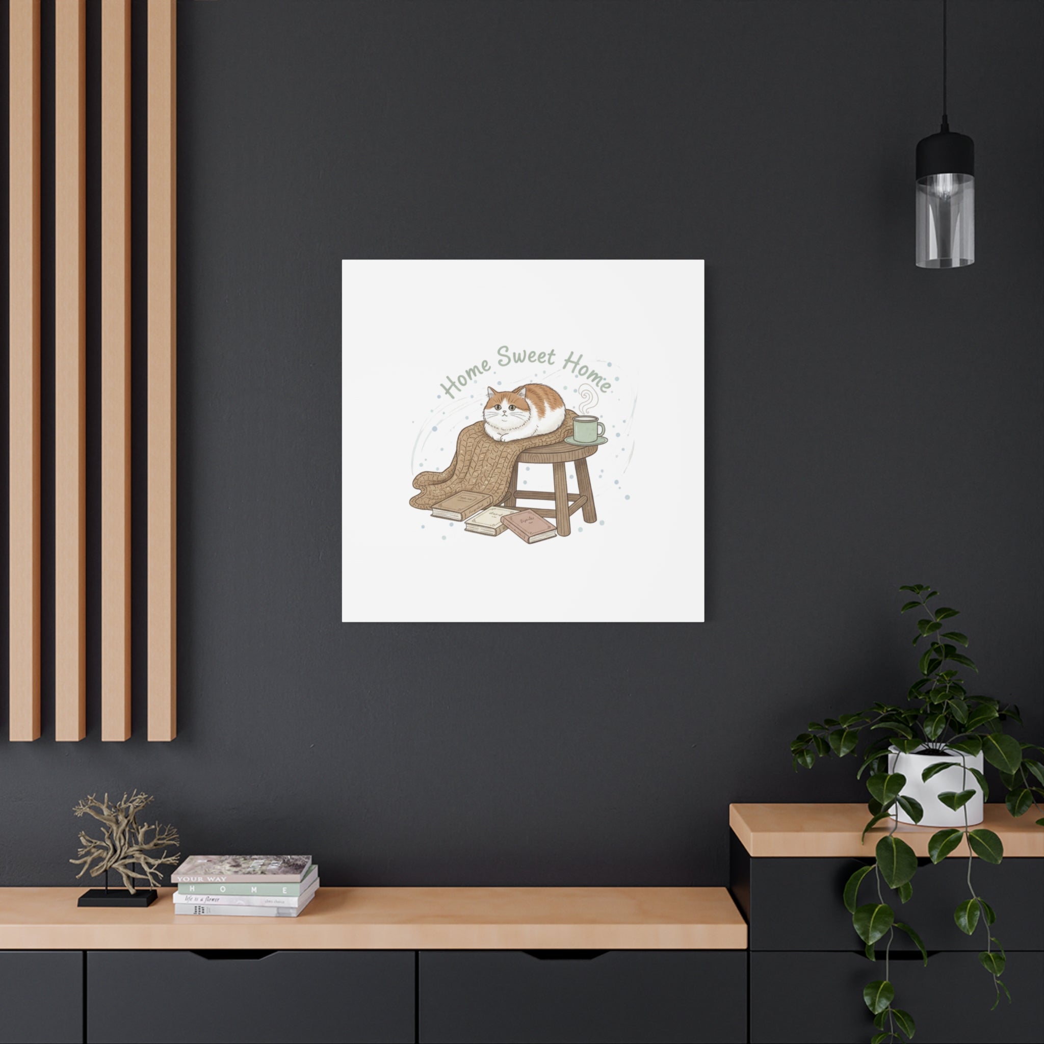 Home Sweet Home cat print Canvas | introvert homebody decor, cozy winter wall art
