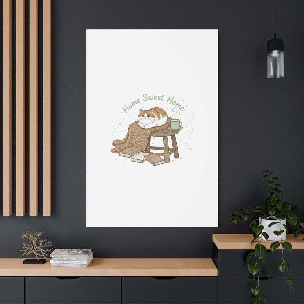 Home Sweet Home cat print Canvas | introvert homebody decor, cozy winter wall art