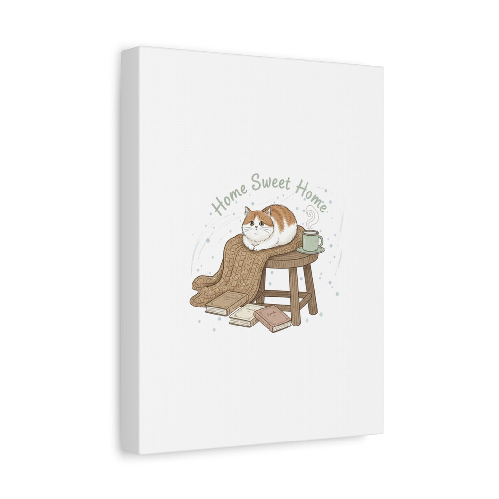 Home Sweet Home cat print Canvas | introvert homebody decor, cozy winter wall art