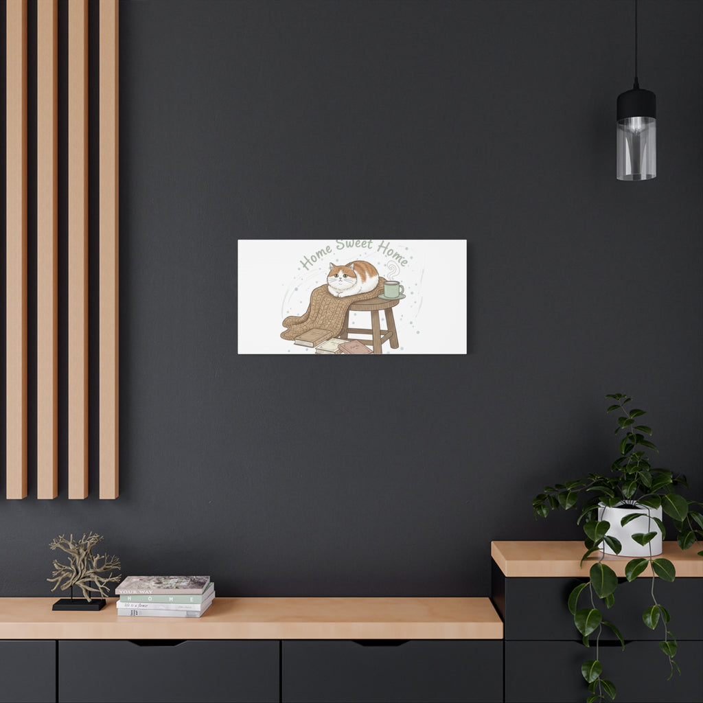 Home Sweet Home cat print Canvas | introvert homebody decor, cozy winter wall art